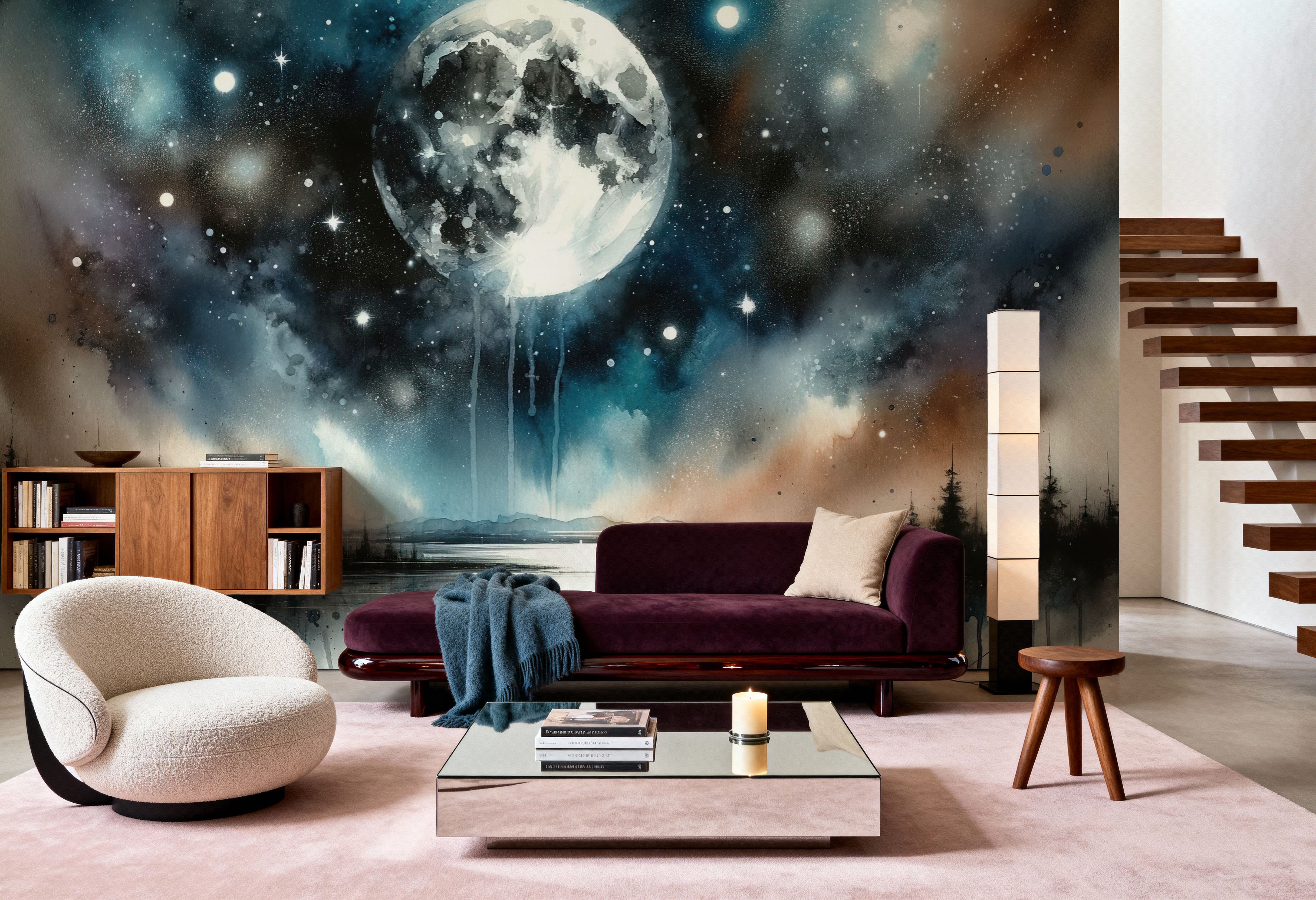 Wall Mural - Moonlit Mystique - Astronomy Landscapes mural wallpaper - Offices - Wallism UK - Premium, Textured or Peel & Stick