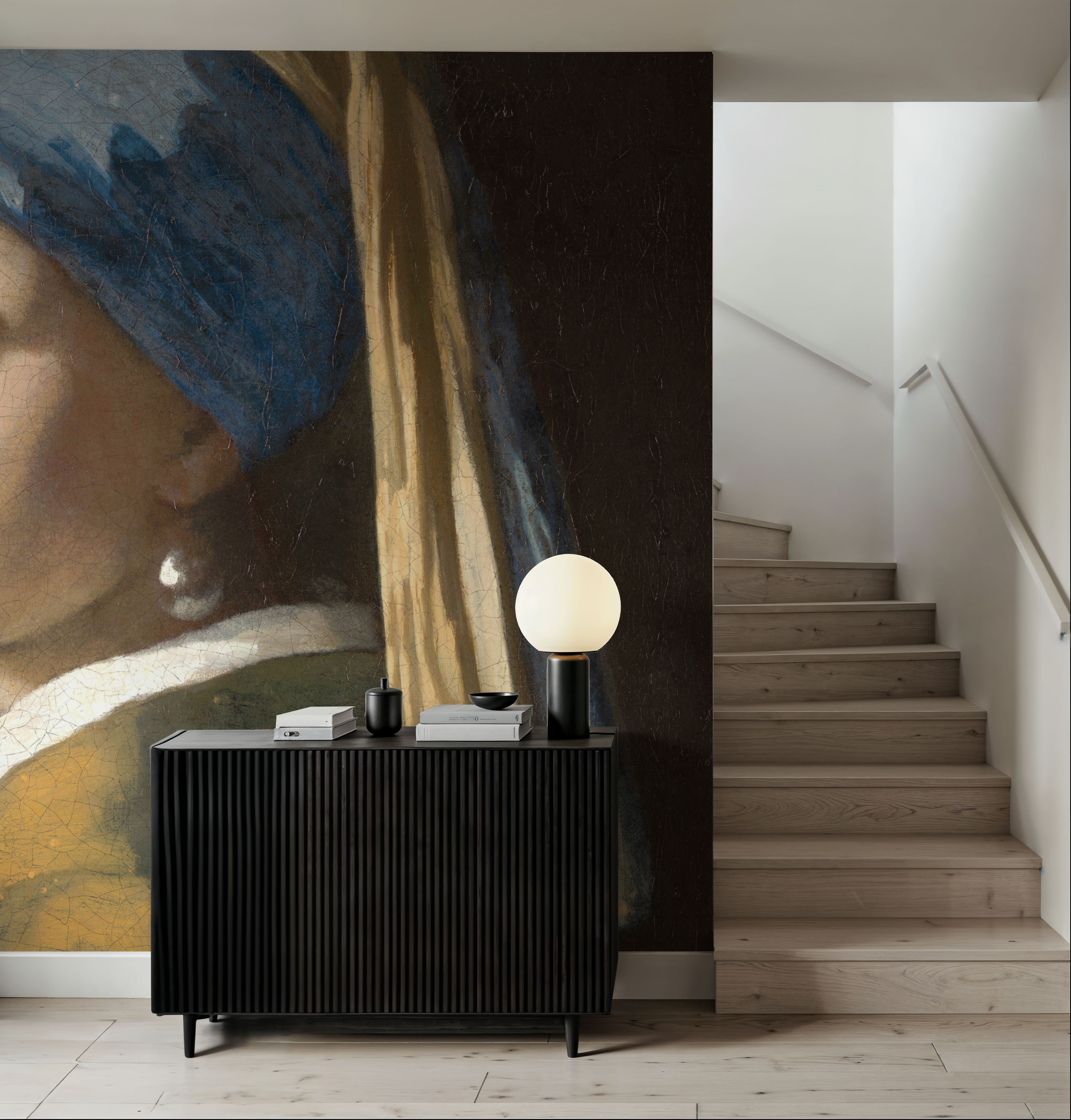 Papier Peint Panoramique - Girl with a Pearl Earring - Grands maîtres - Salon - Wallism Belgique - Encollage au mur ou Autocollant