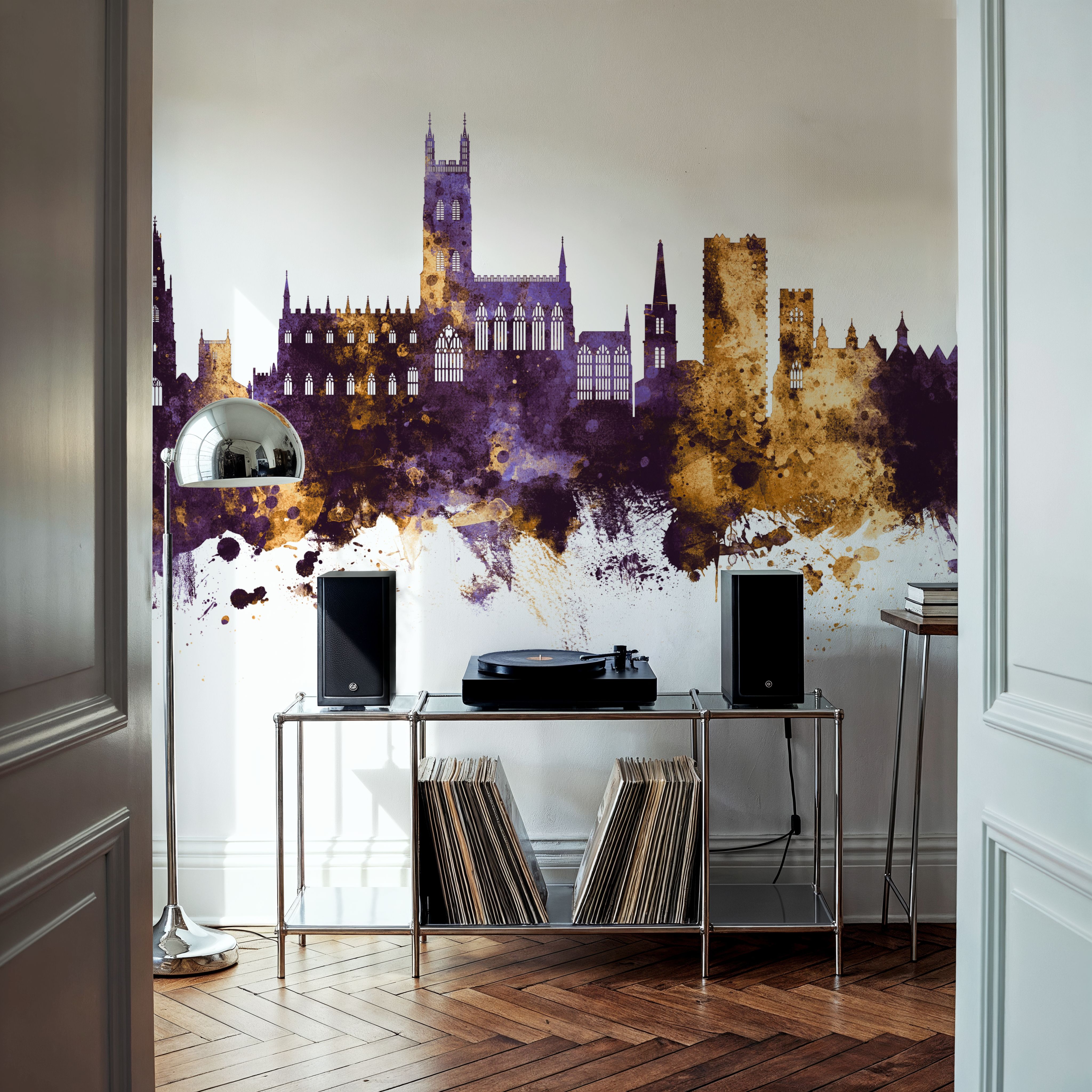 Gloucester England Skyline Purple & Gold