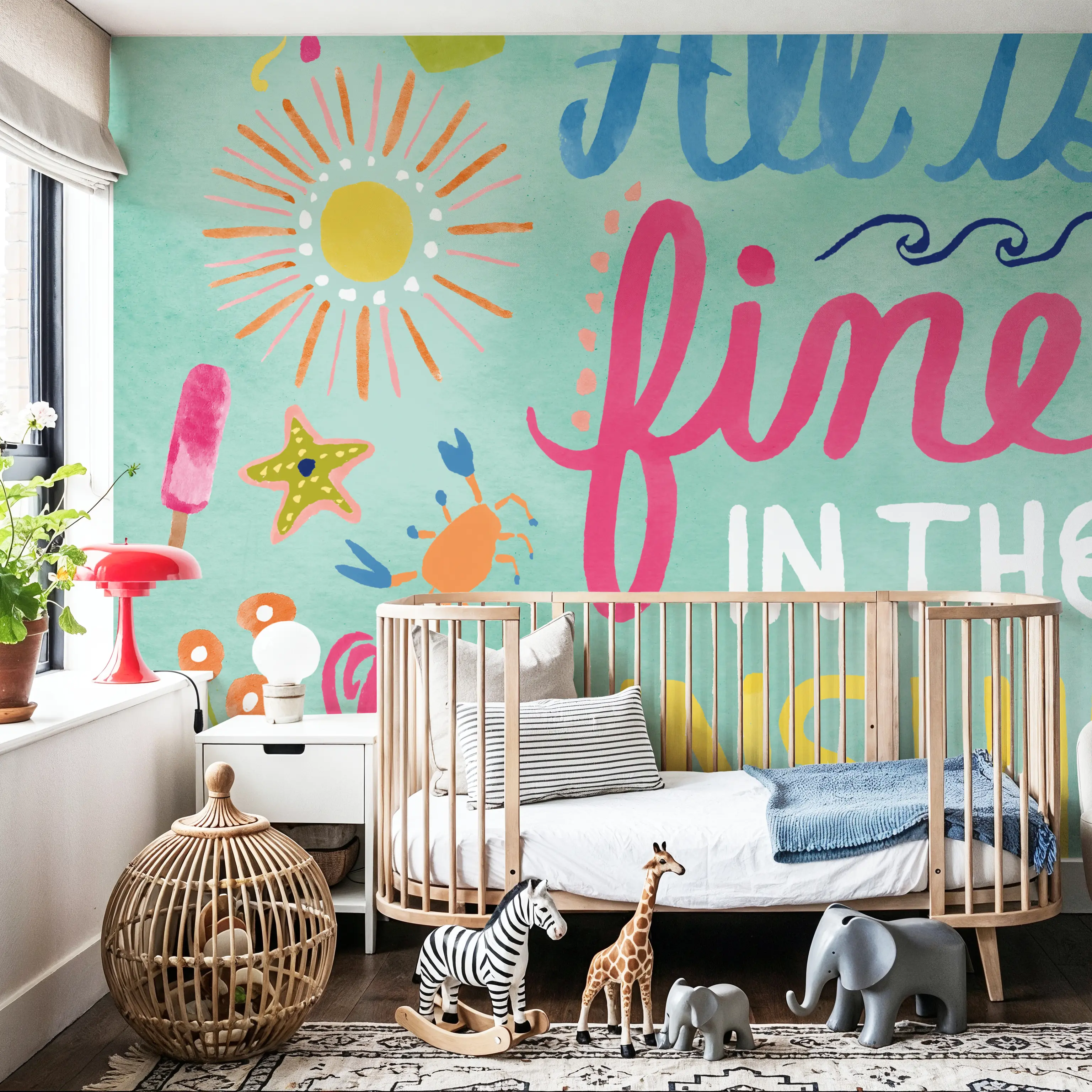 Mural - Fine in the Sunshine VI - Strand Mat och dryck fototapet - Blå - Barnrum - Wallism - Självhäftande eller limmad