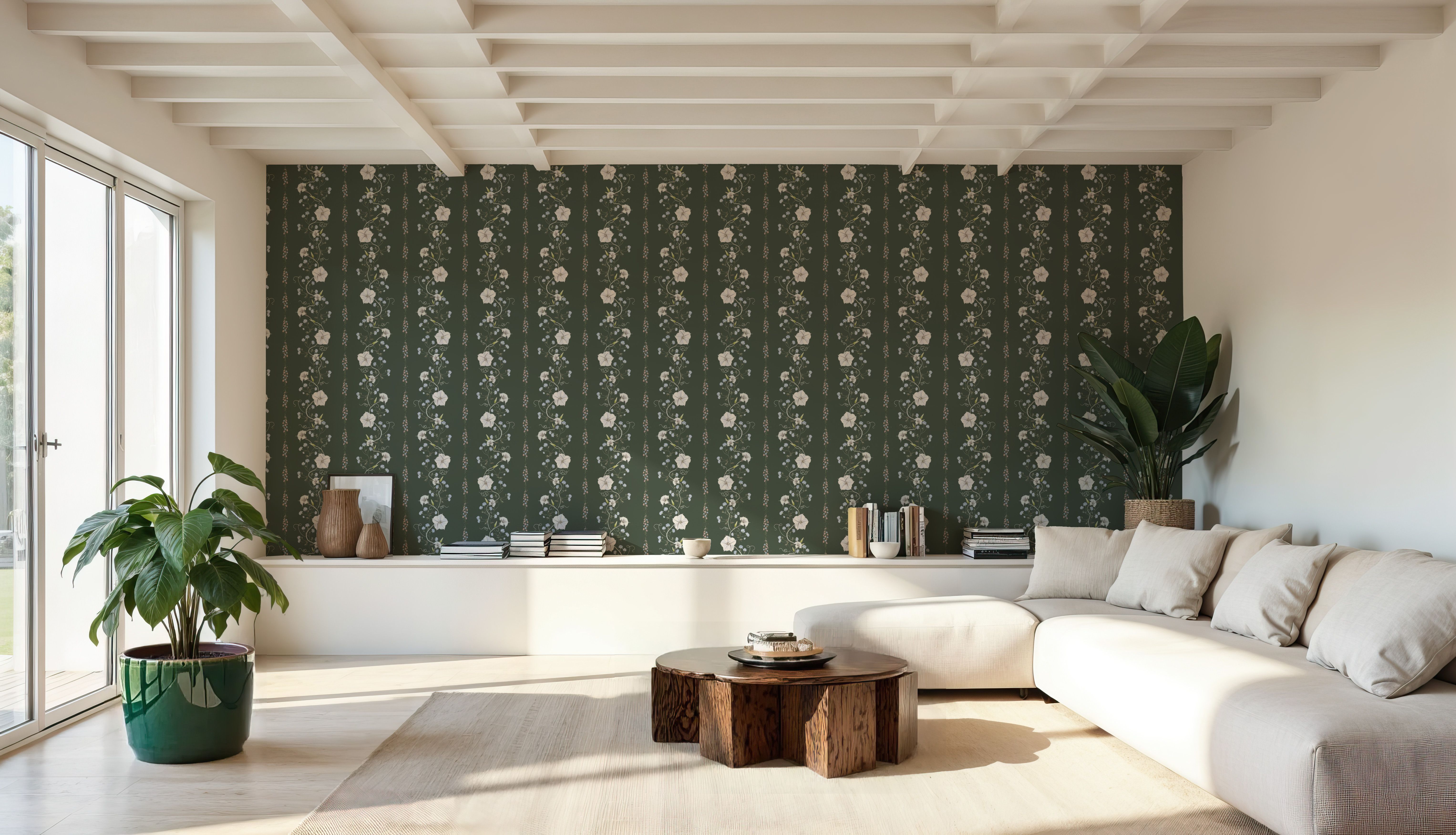 Trailing Flower Stripe, Soft Green