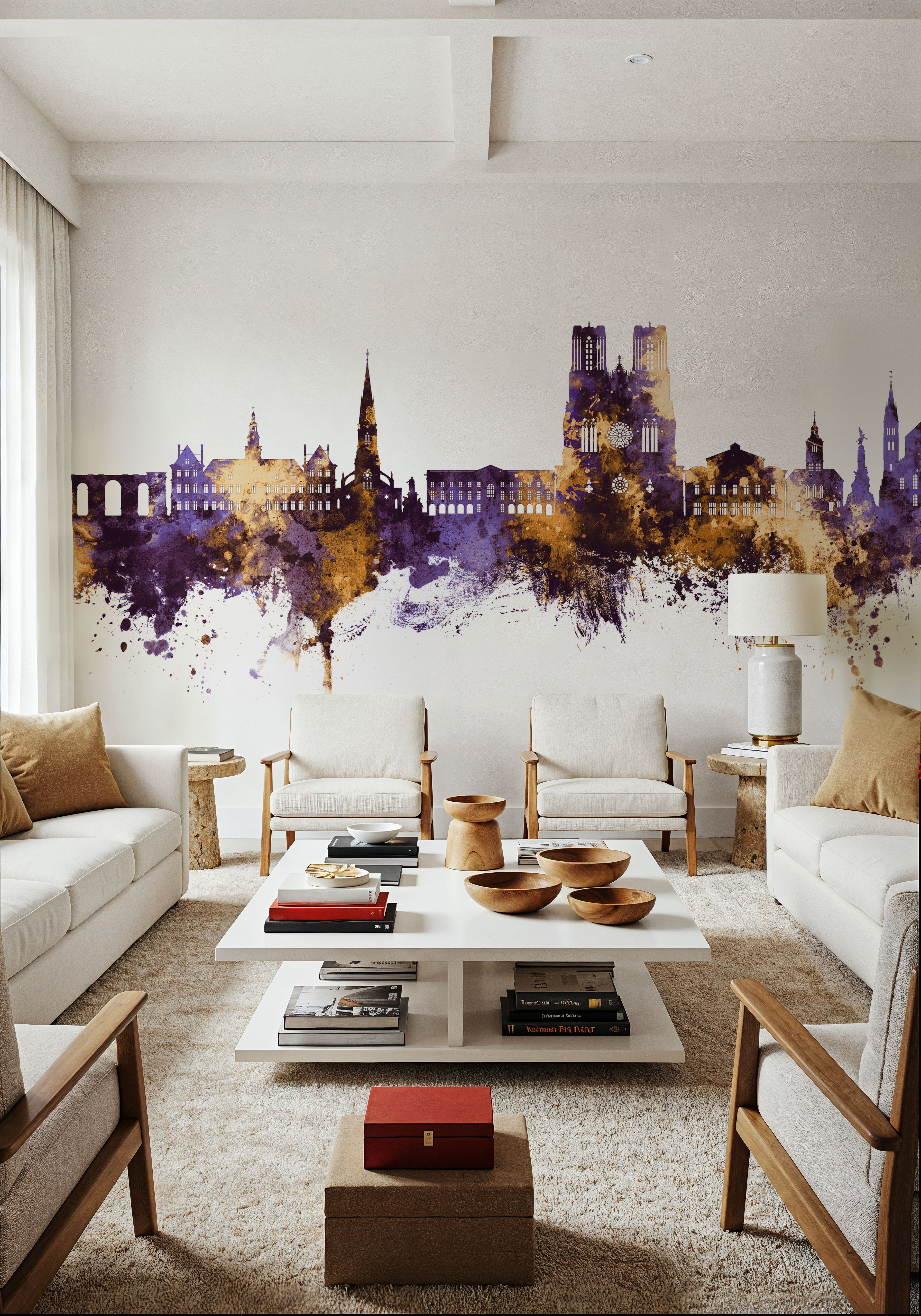 Reims France Skyline Purple & Gold