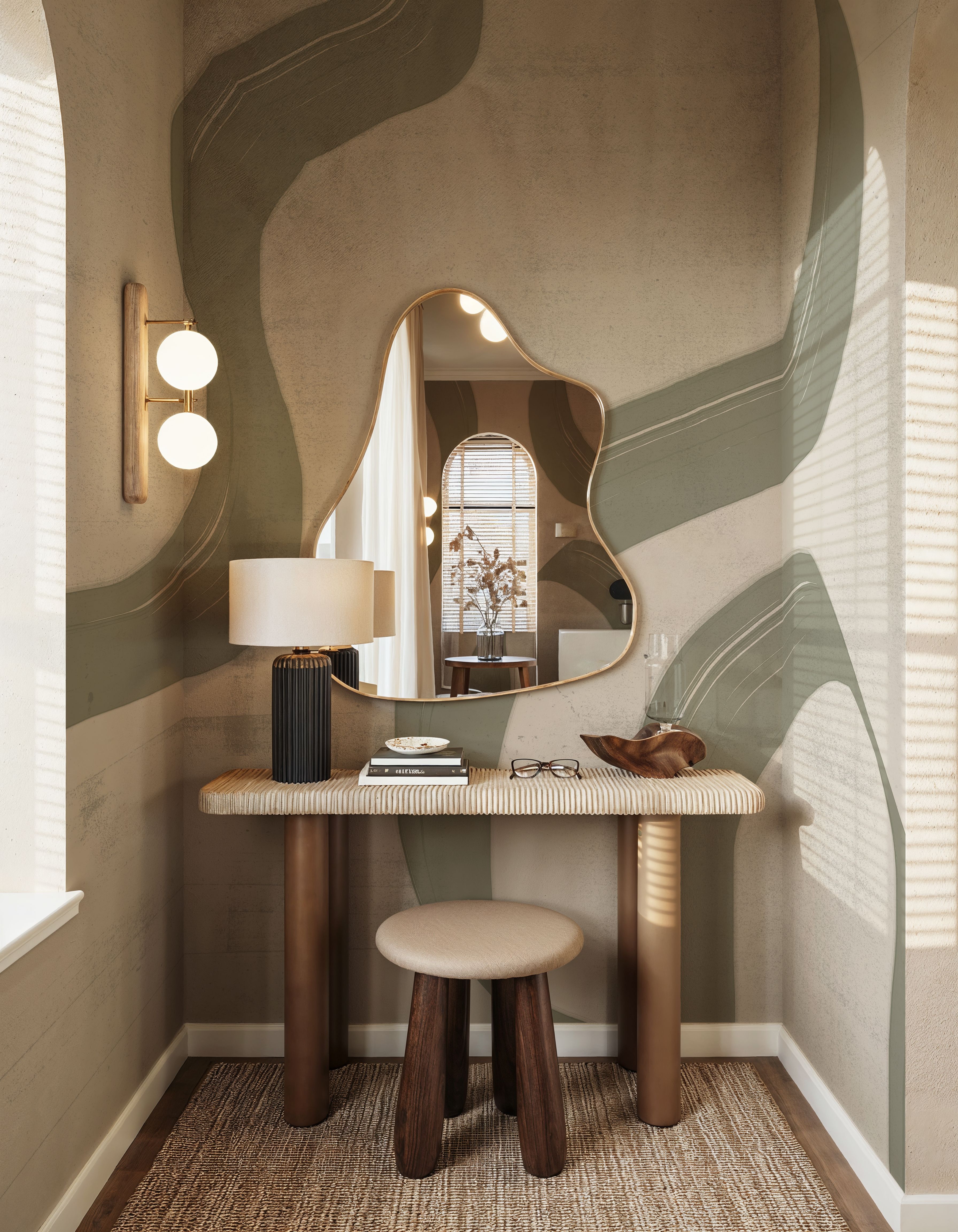 Green waves turning a hallway into a feature