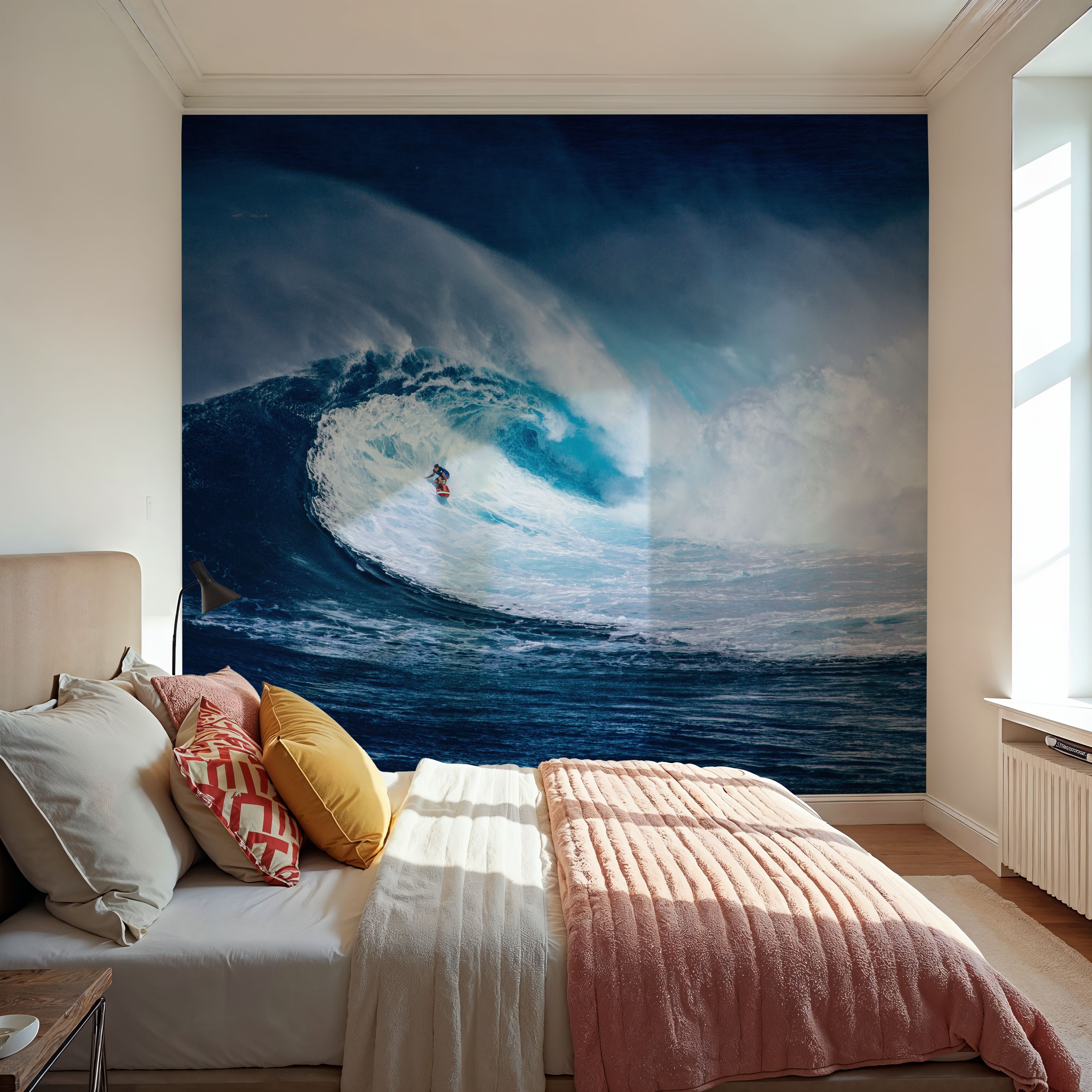 Wall Mural - Big Wave Surfer - Sea Landscapes mural wallpaper - Blue - Living room - Wallism UK - Premium, Textured or Peel & Stick