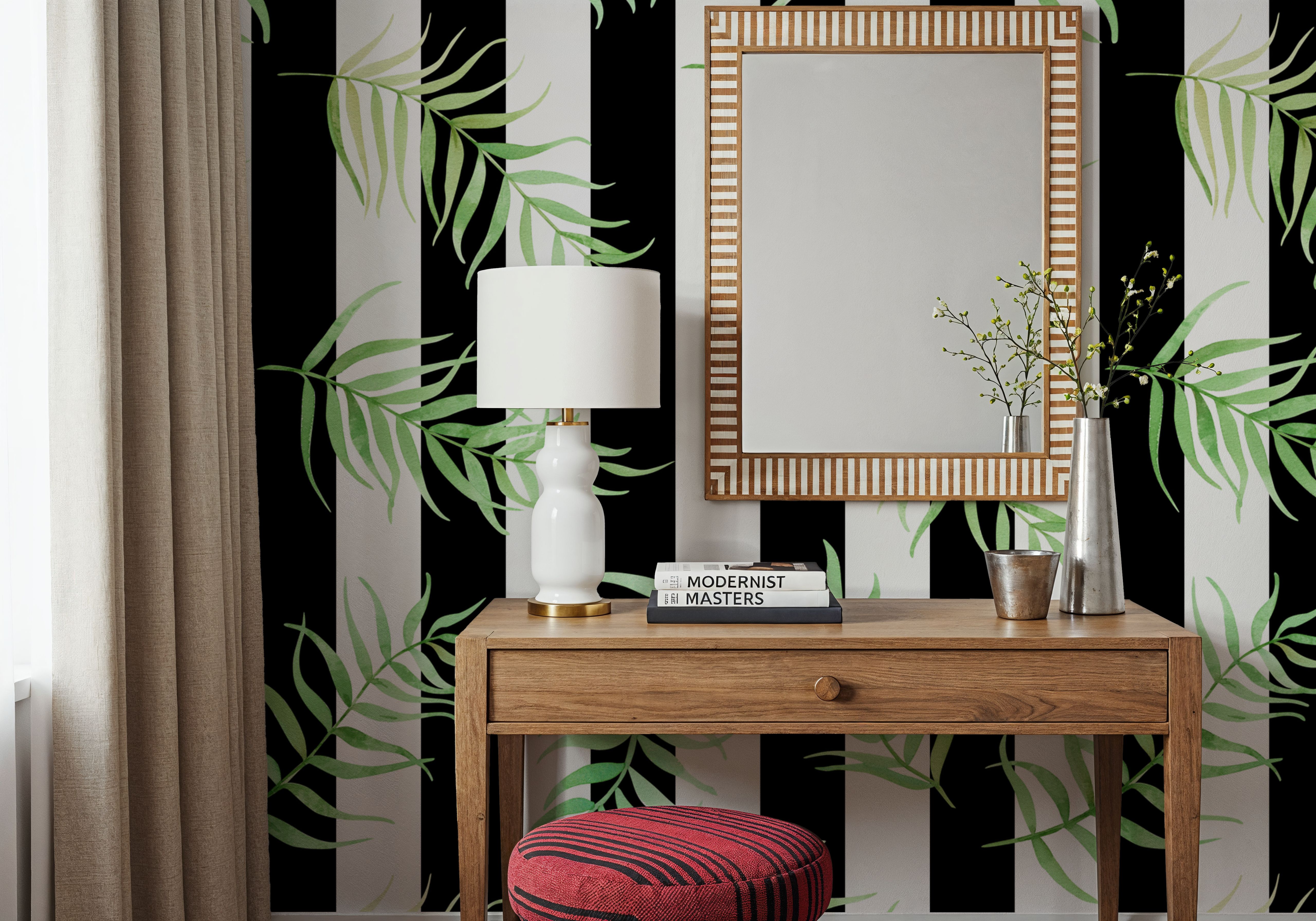 Black & White Stripe Leaves