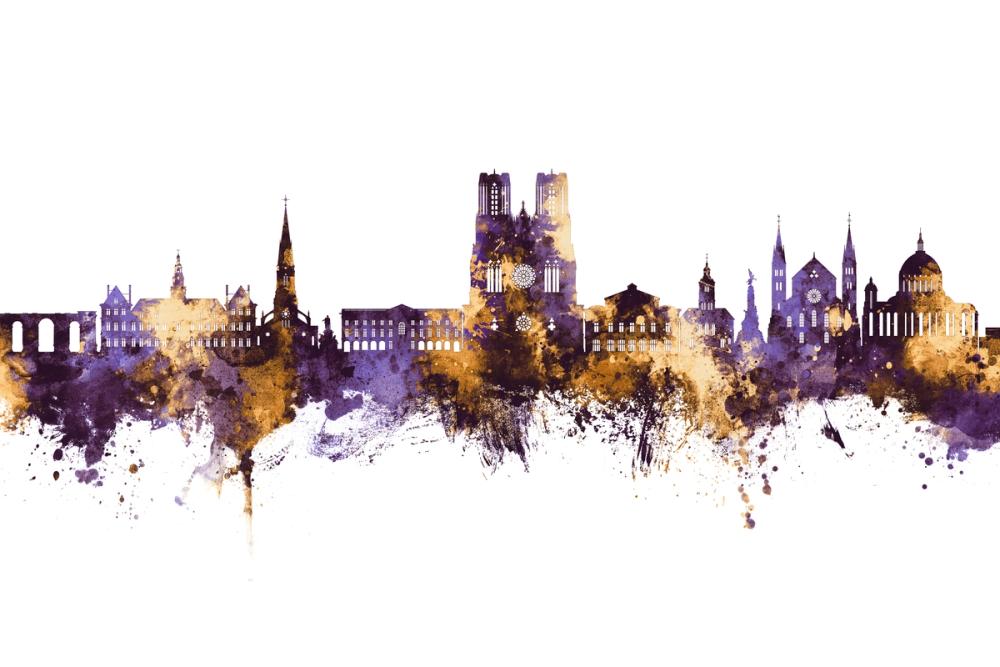 Reims France Skyline Purple & Gold