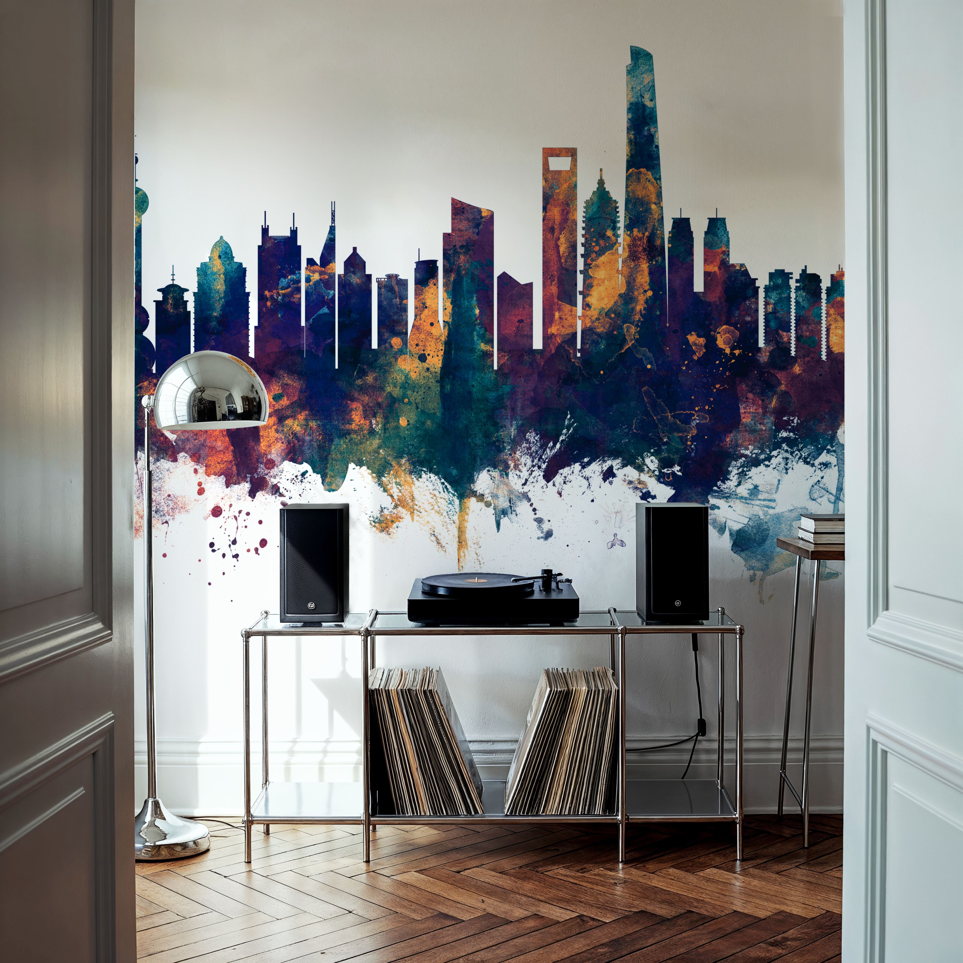 Shanghai China Skyline Blue & Bronze