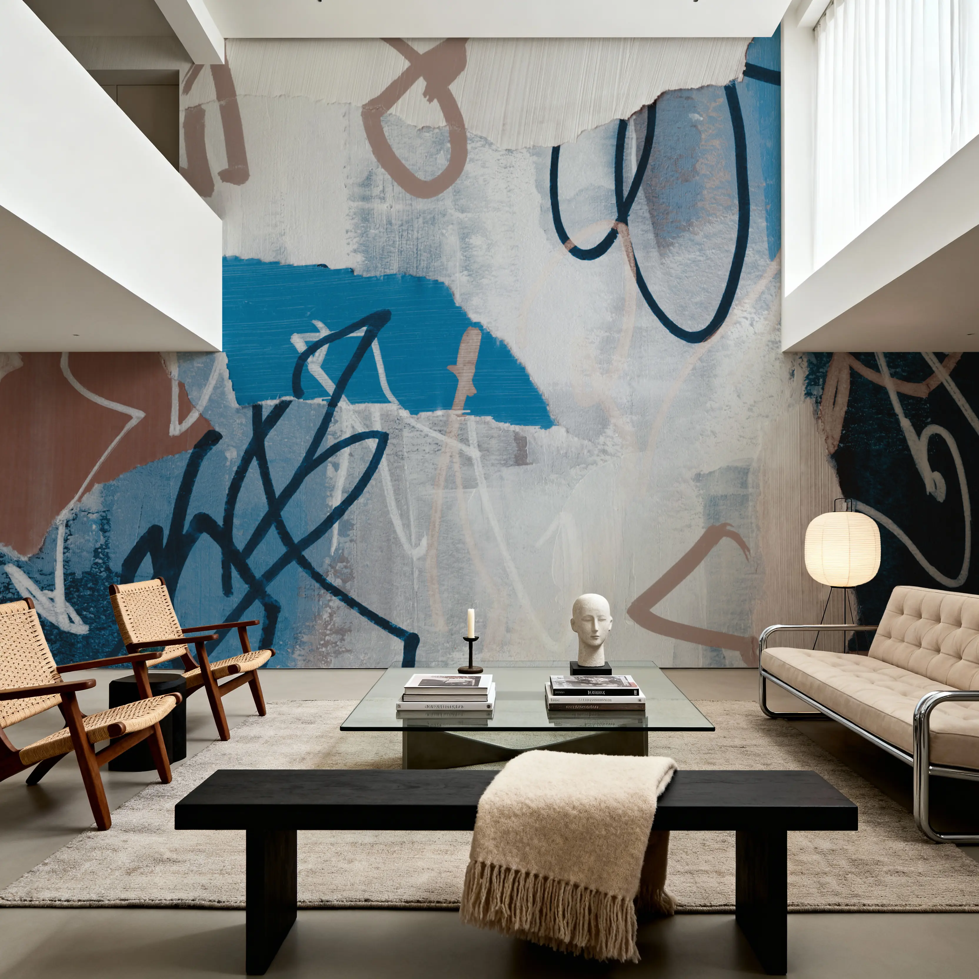 Wall Mural - Musical Notes - Abstract Contemporary mural wallpaper - Blue - Living room - Wallism UK - Peel & Stick or Paste-the-Wall