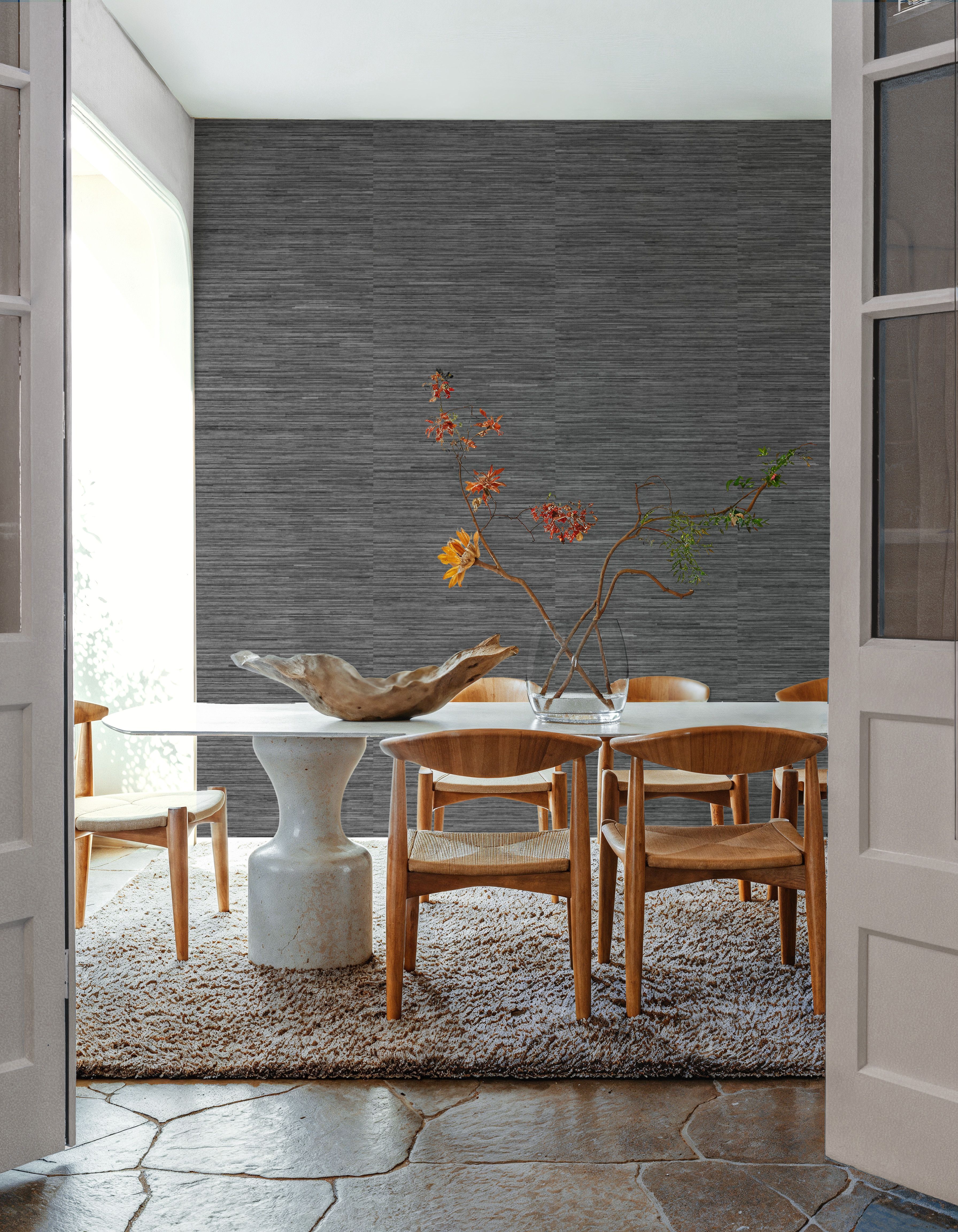 Faux Grasscloth with Visible Seams, Graphite, Tapetes