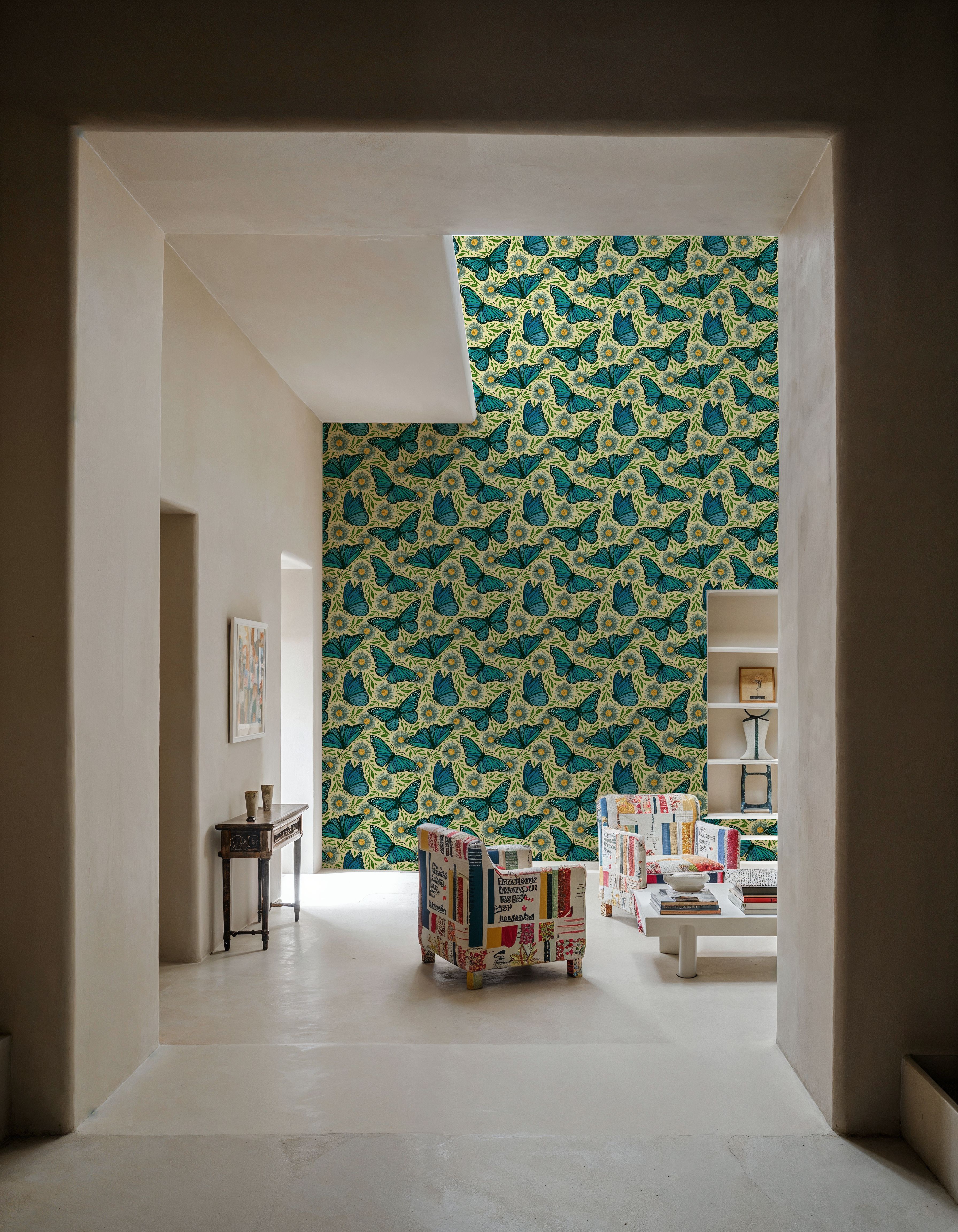 Papillion II, Aqua on Cream