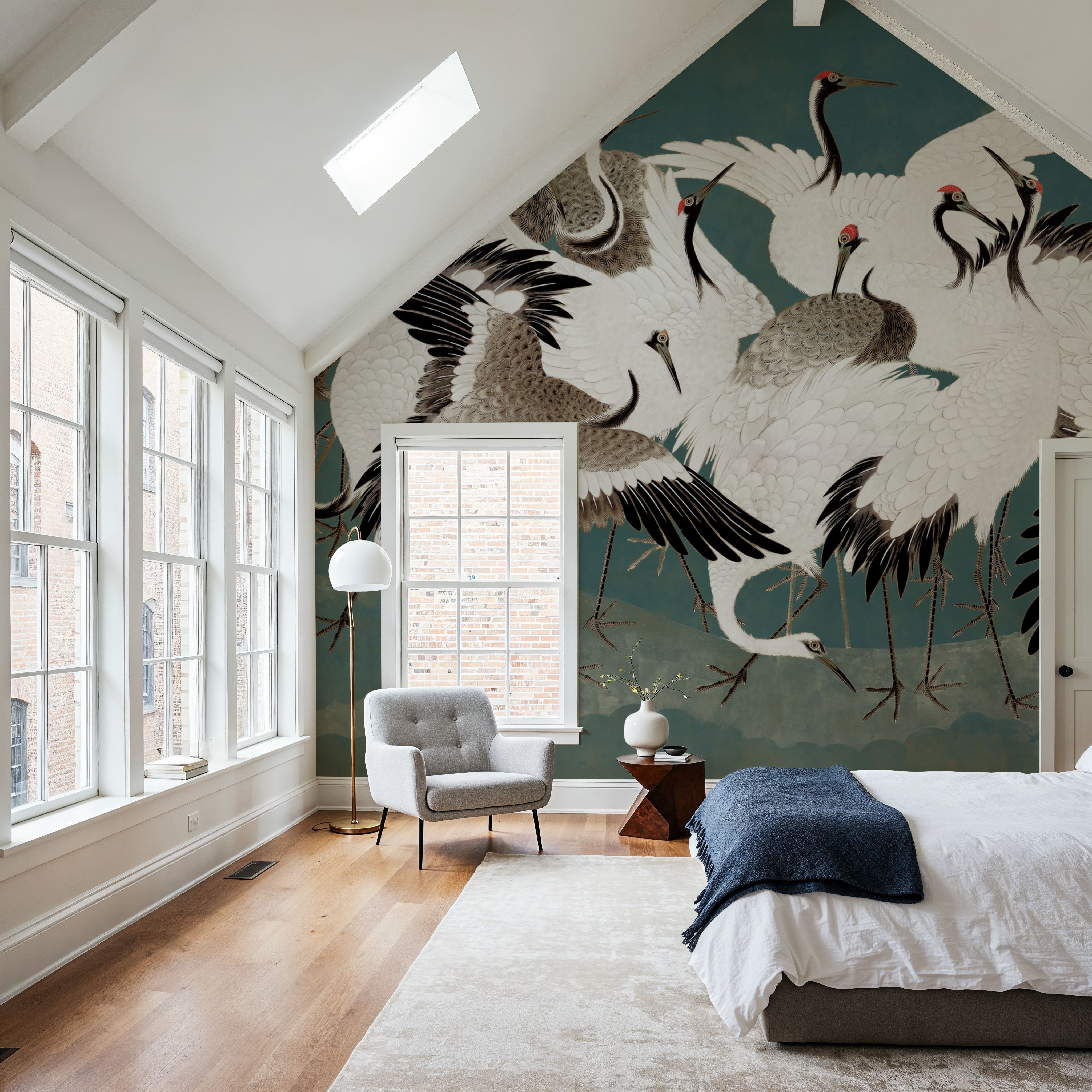 Japanese Flock of Cranes, Teal