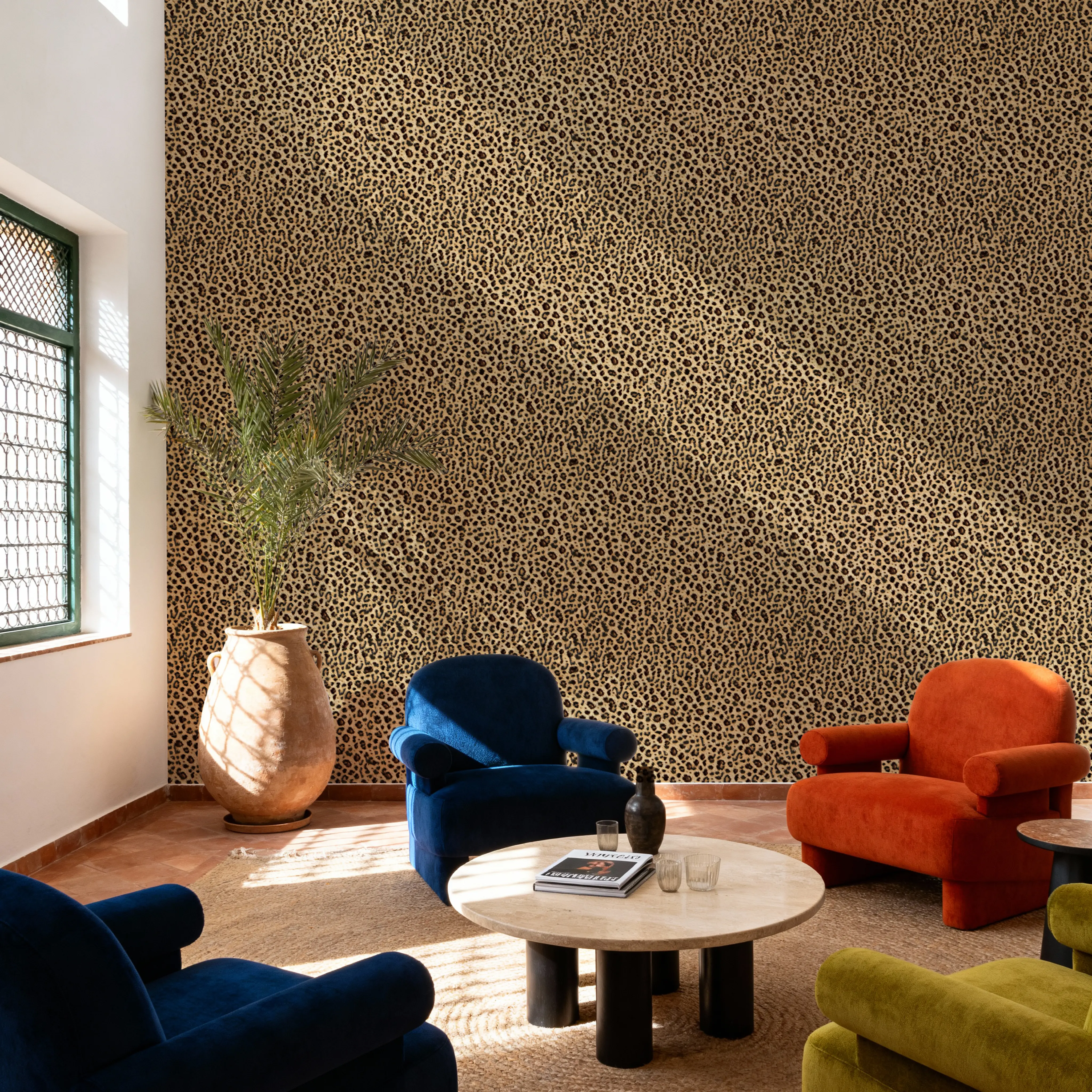 Behang - Leopard Fur Texture no.II - Dierenprint - Geel - Eetkamer - Wallism België - Zelfklevend of Vliesbehang