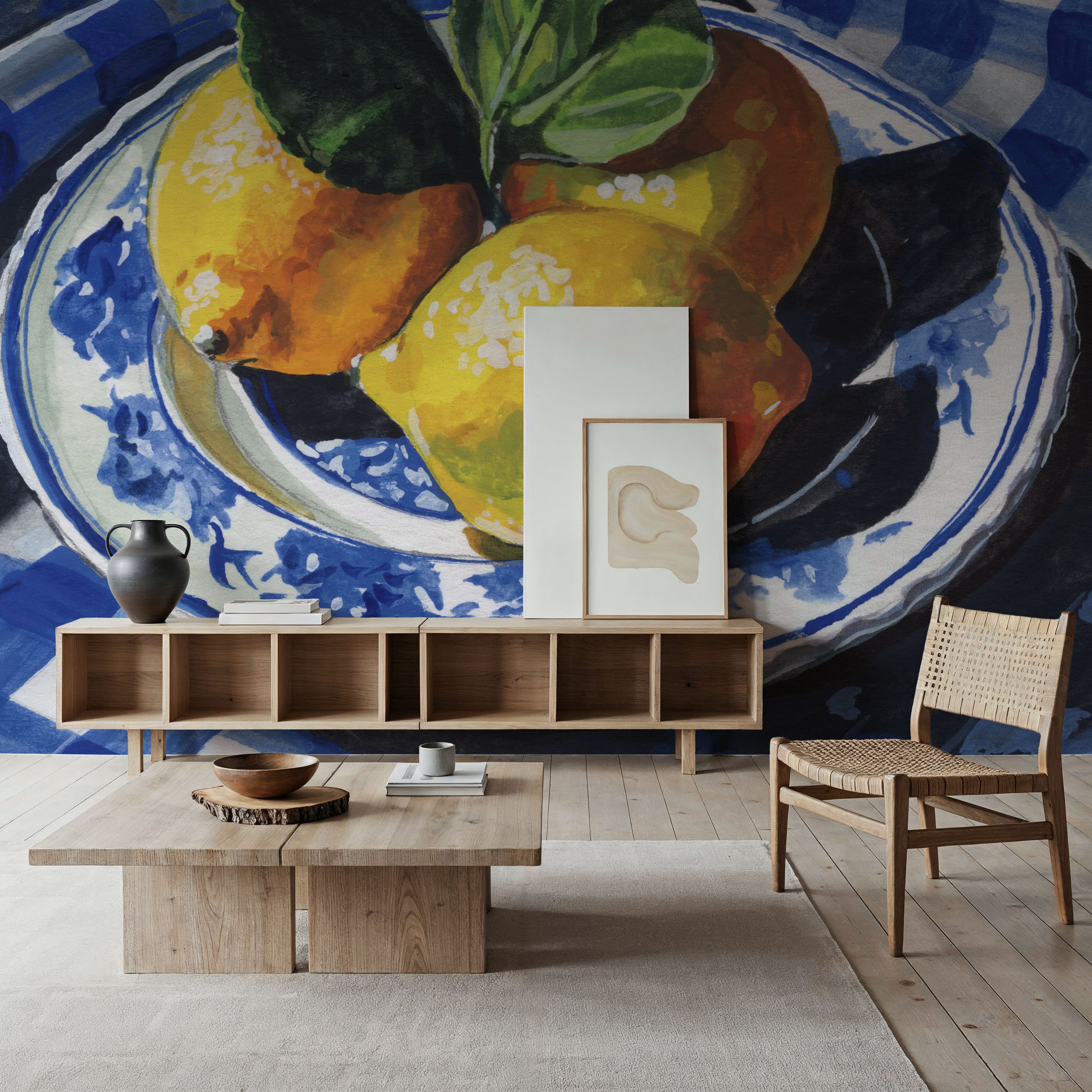 Lemons on a Blue Table
