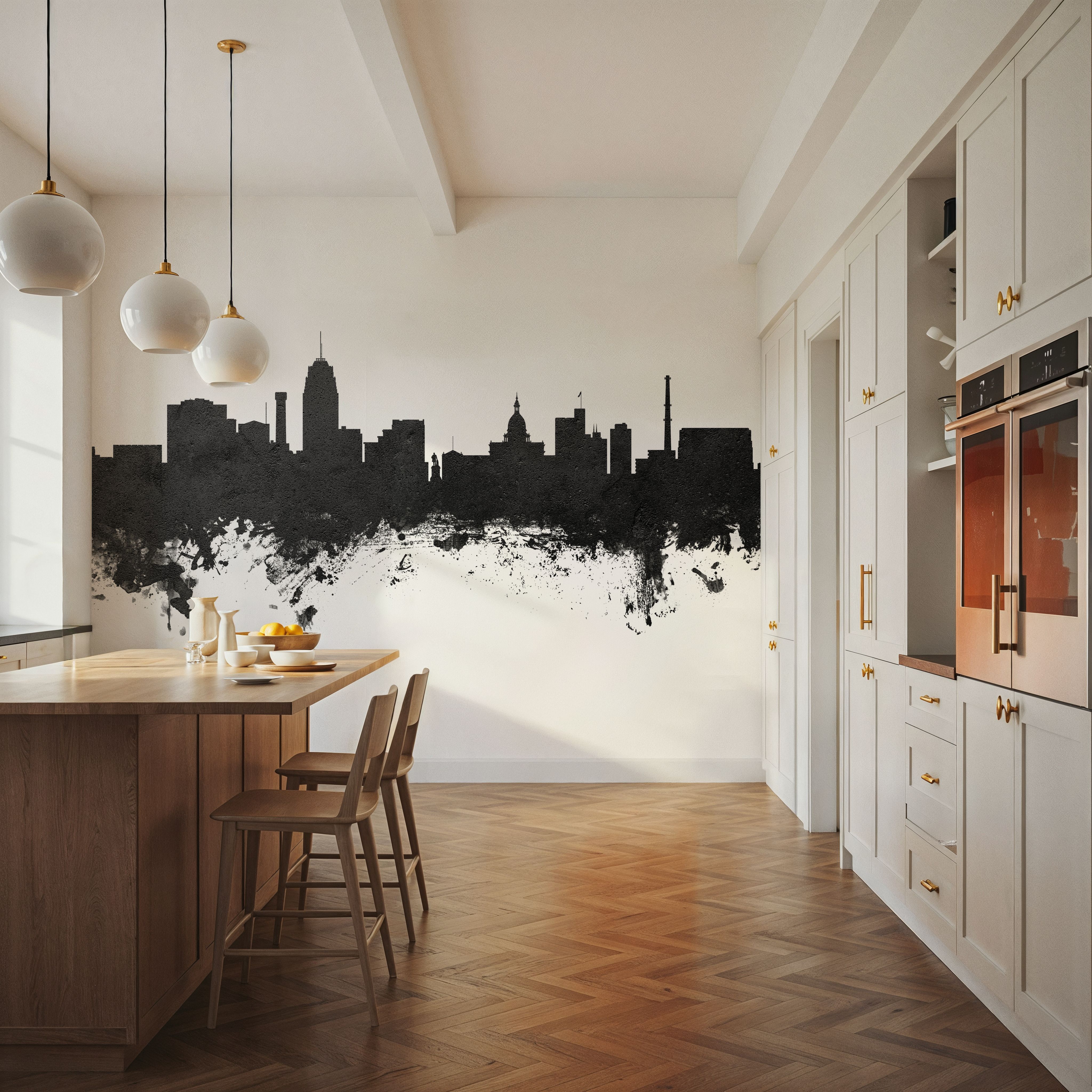Wall Mural - Lansing Michigan Skyline Black & White - Offices - Wallism US - Premium, Textured or Peel & Stick