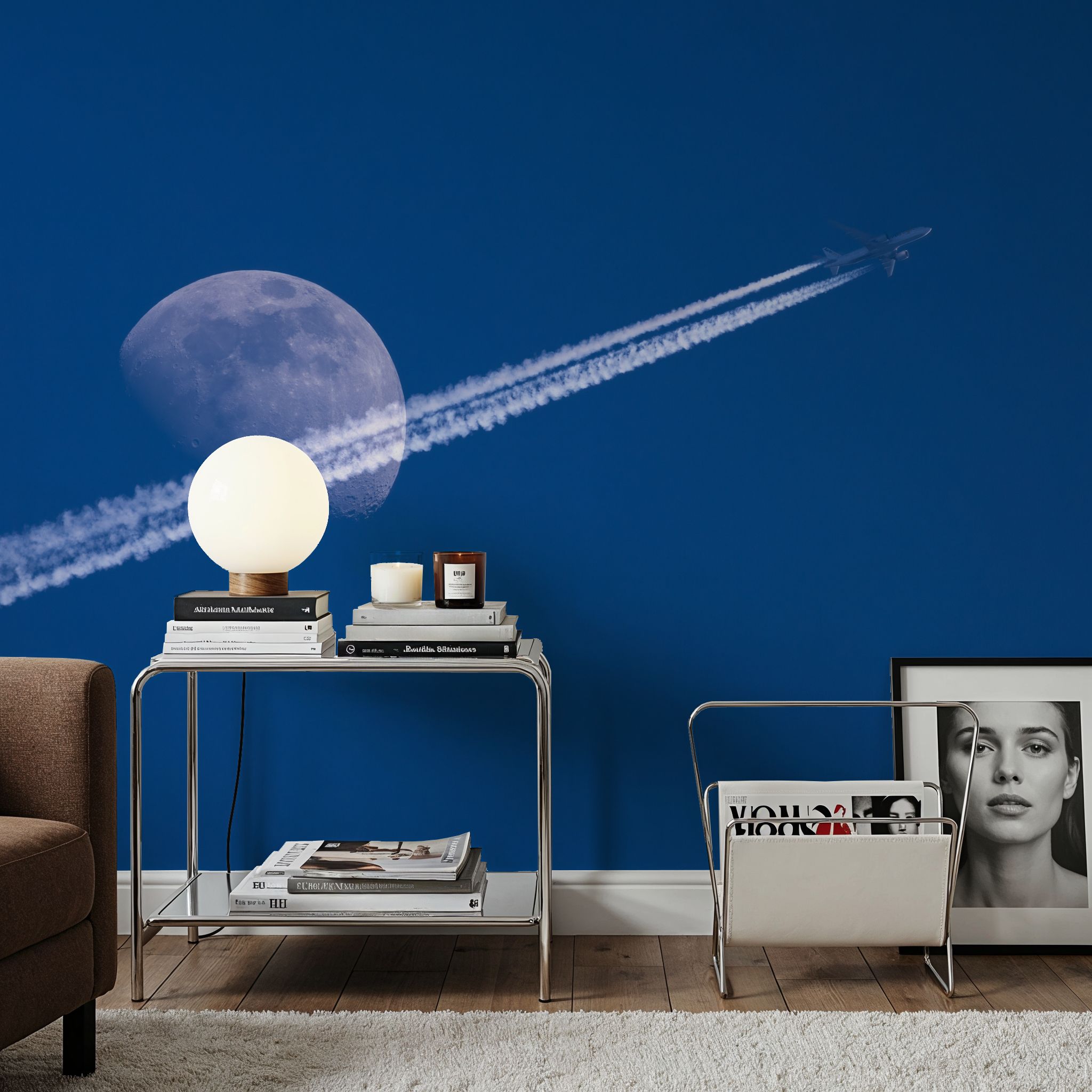 Airplane Trails and Moon