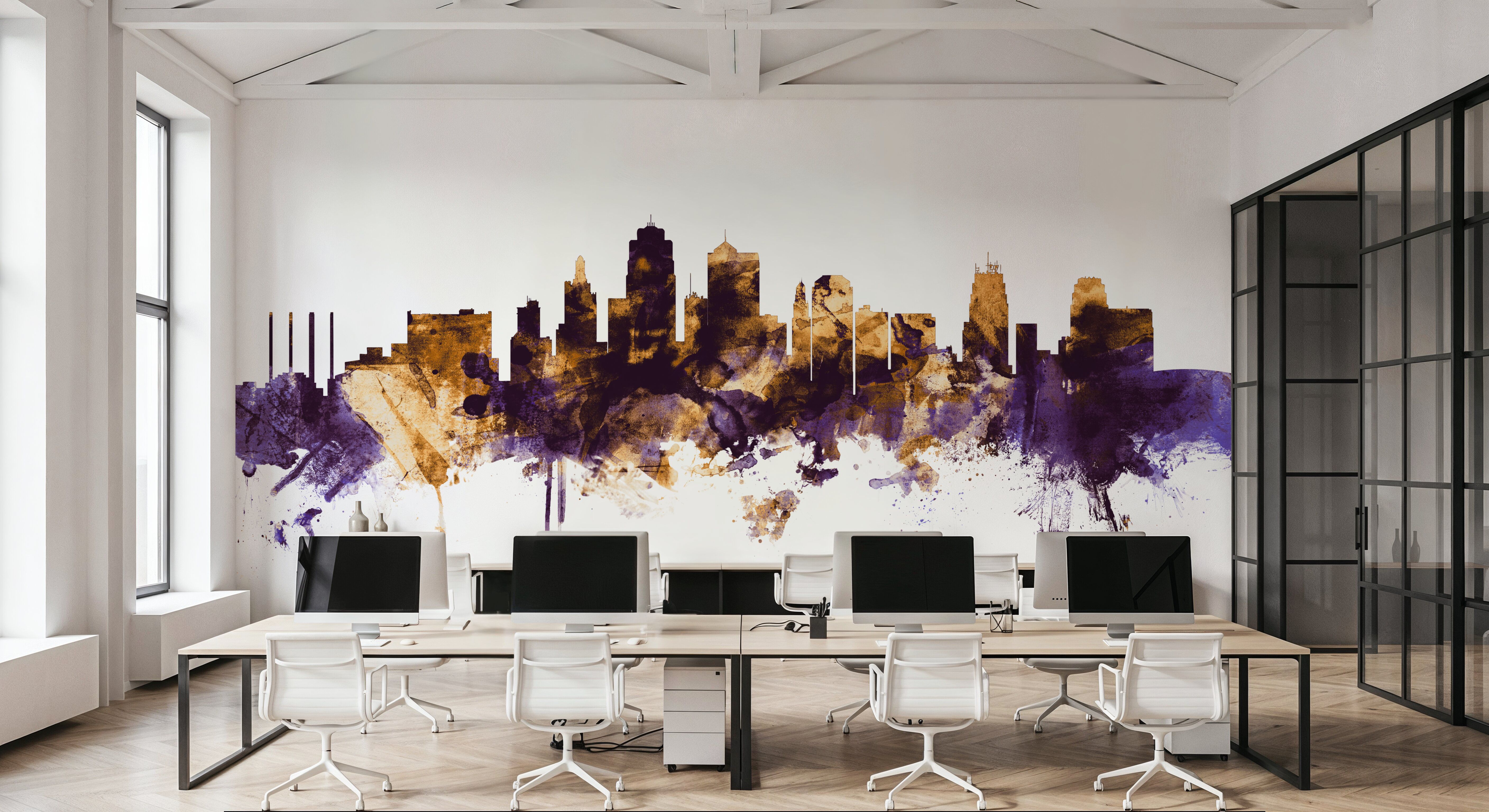 Kansas City Missouri Skyline Purple & Gold, Wallpaper