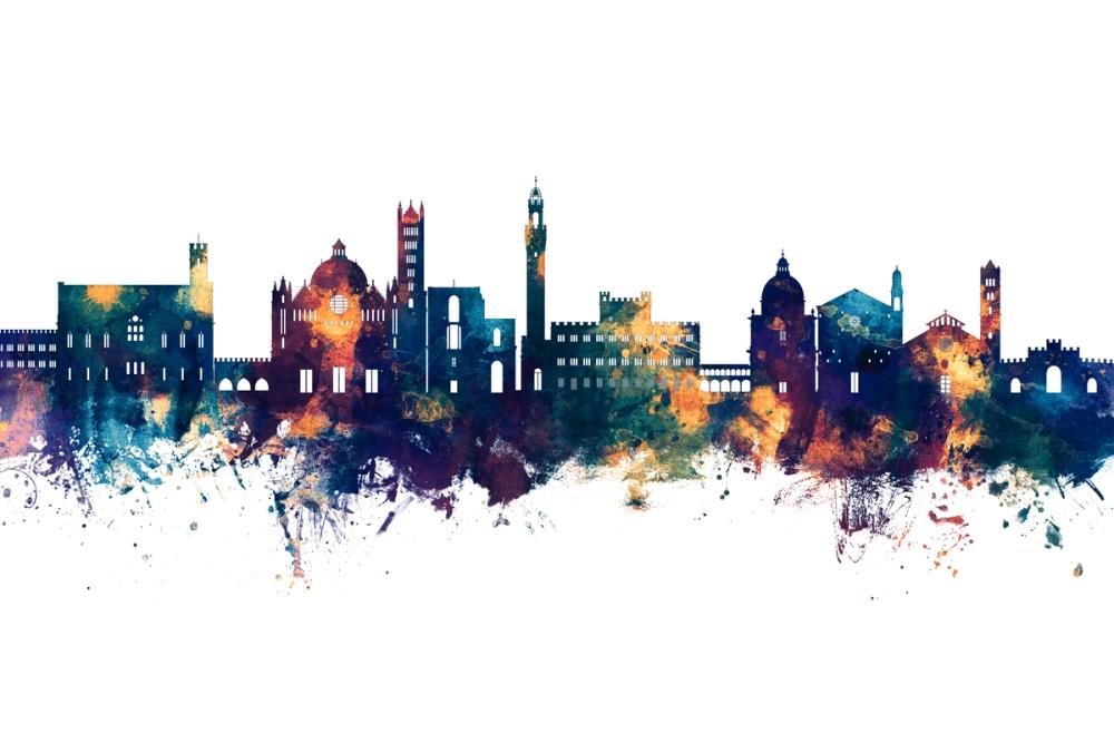 Siena Italy Skyline Blue & Bronze