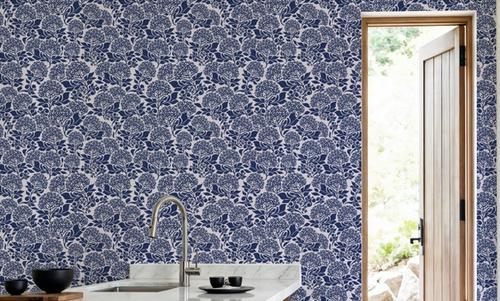 Hydrangea, Navy on Cream