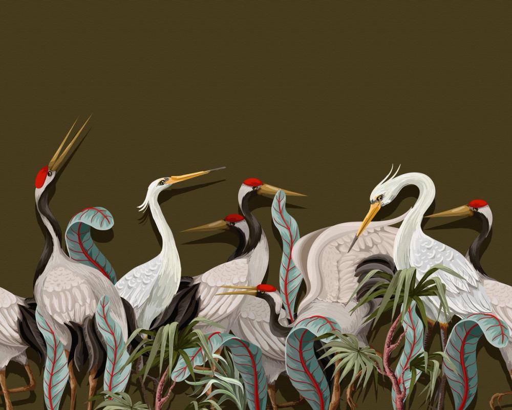 Olive Cranes on Paper