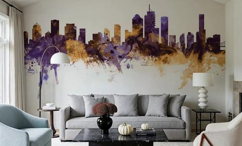 Brisbane Australia Skyline Purpl & Gold