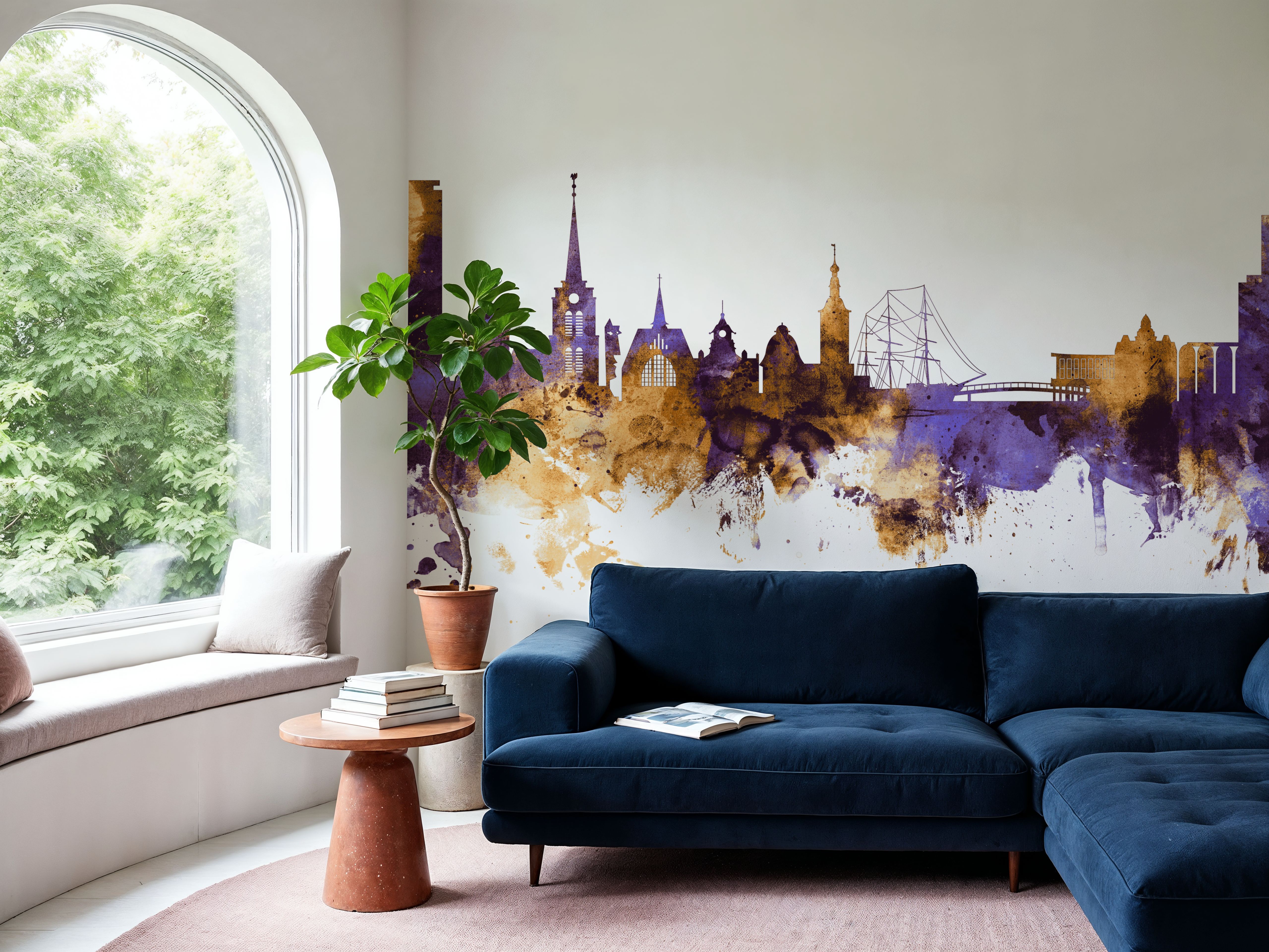 Halmstad Sweden Skyline Purple & Gold