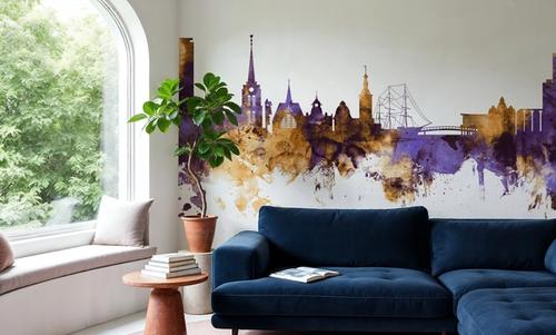 Halmstad Sweden Skyline Purple & Gold
