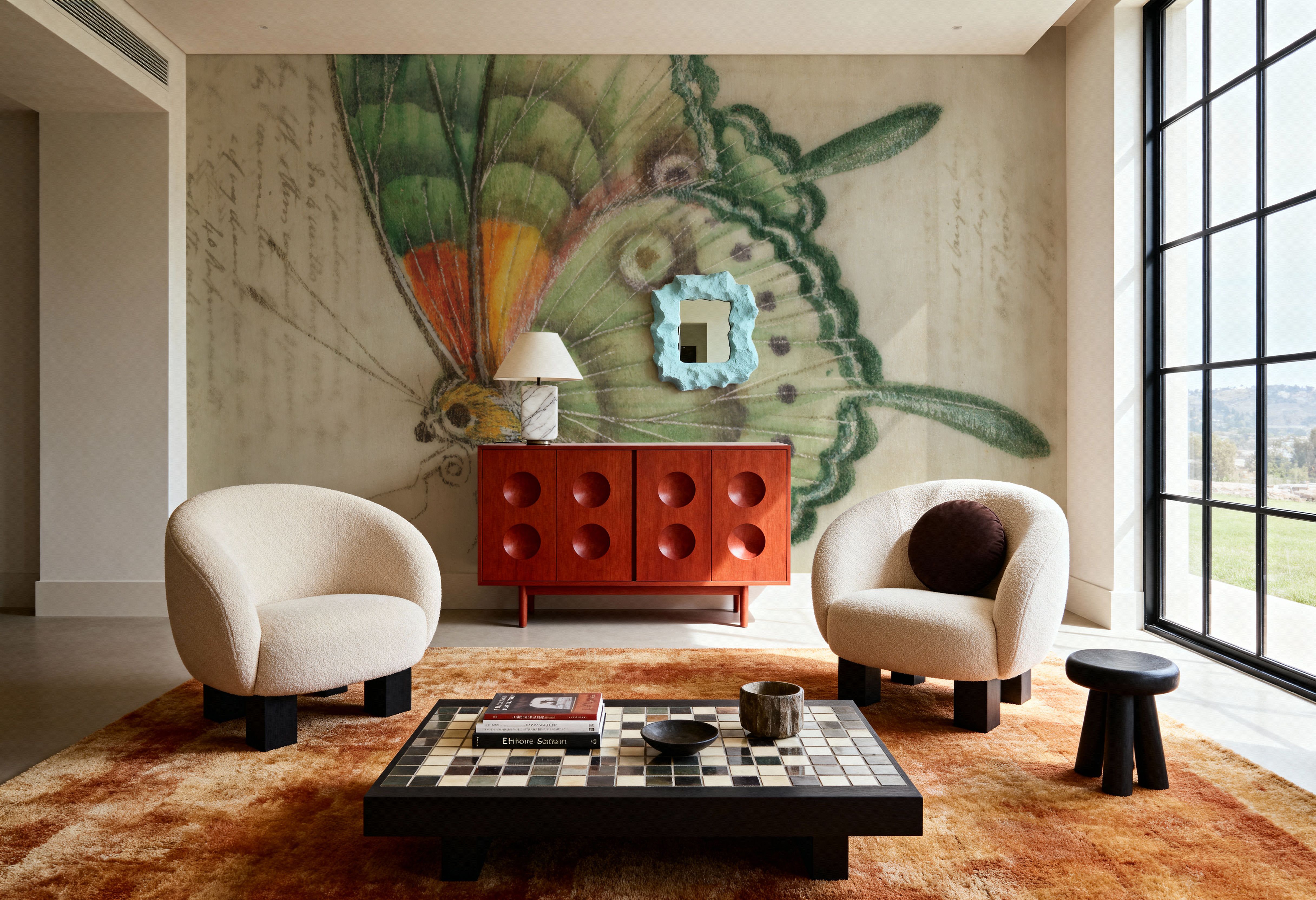 Vintage Aqua Butterfly, Behang