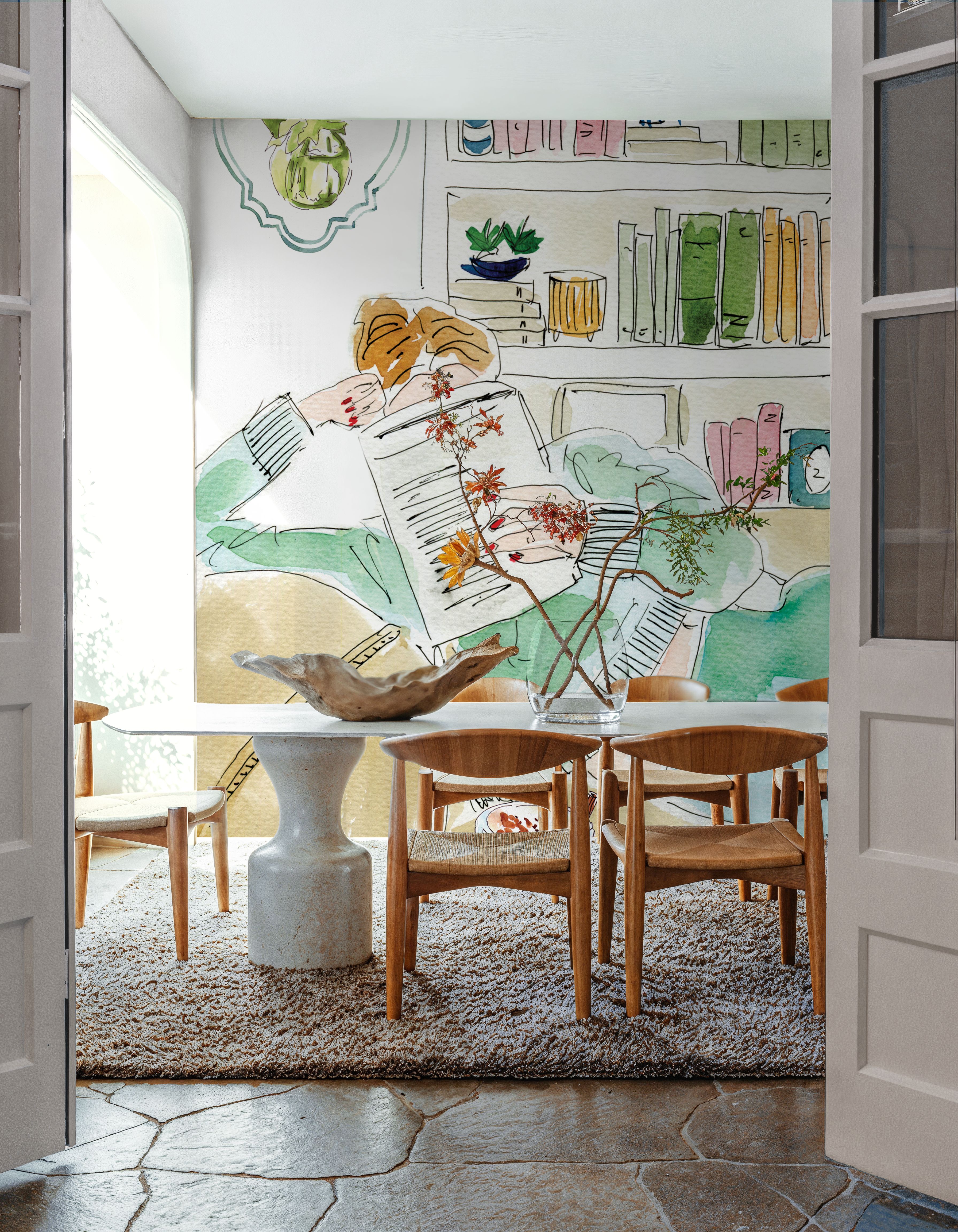 Wall Mural - Home Library I - Food & Drink Hobbies mural wallpaper - Green - Bedroom - Wallism US - Premium, Textured or Peel & Stick
