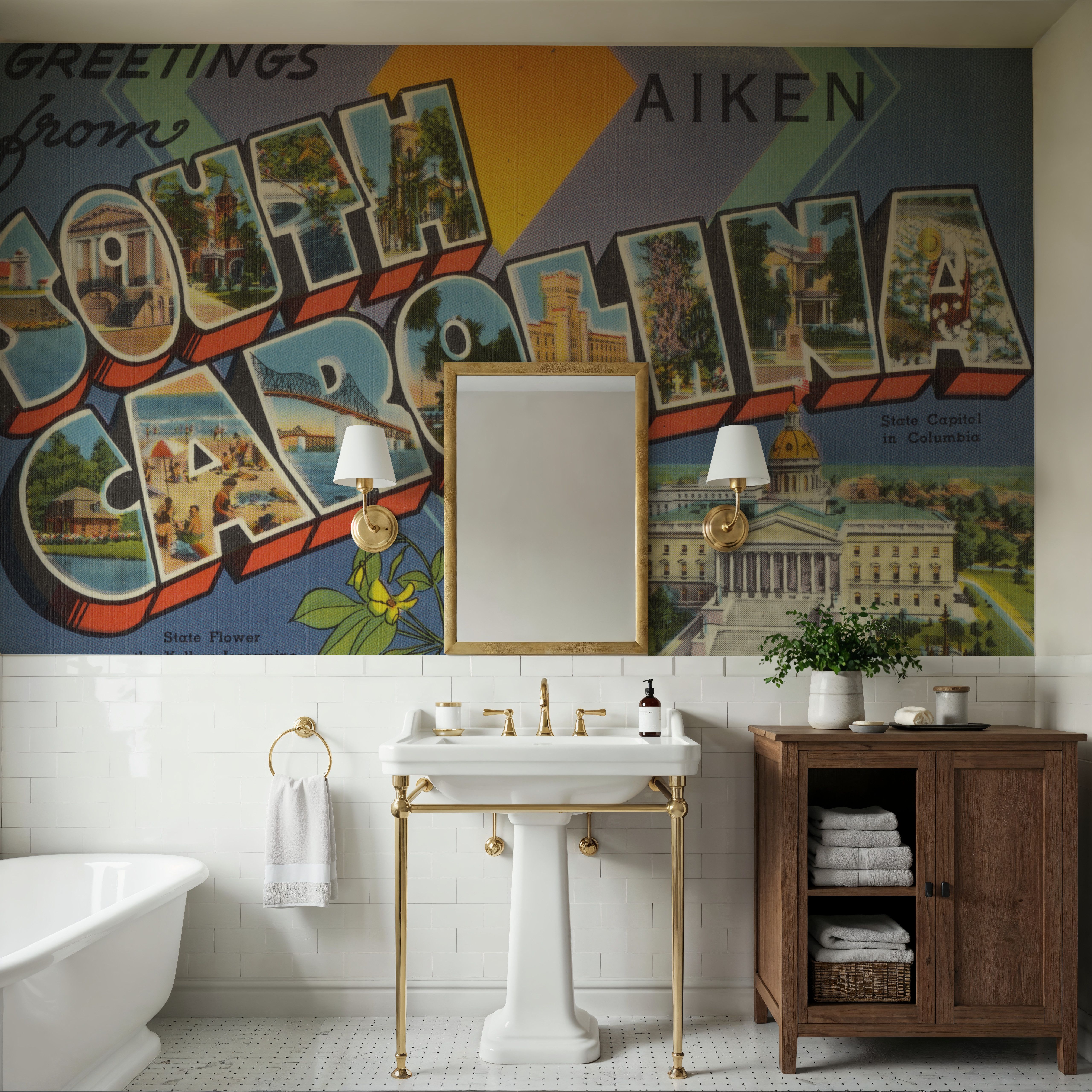 Greetings from Aiken South Carolina - Screenprint Postcard