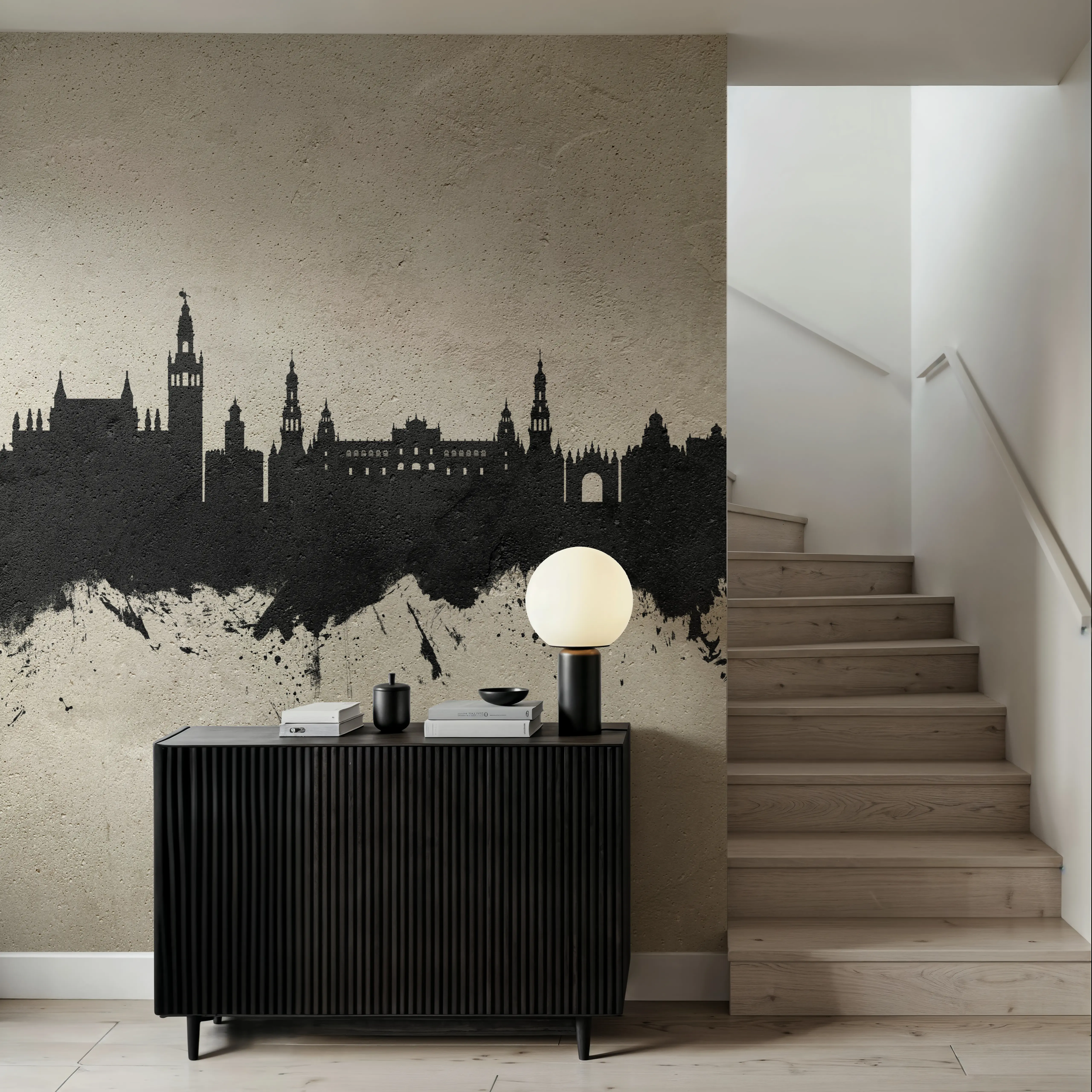 Wall Mural - Sevilla Skyline Concrete - Graphics mural wallpaper - Gray - Dining Room - Wallism UK - Peel & Stick or Paste-the-Wall