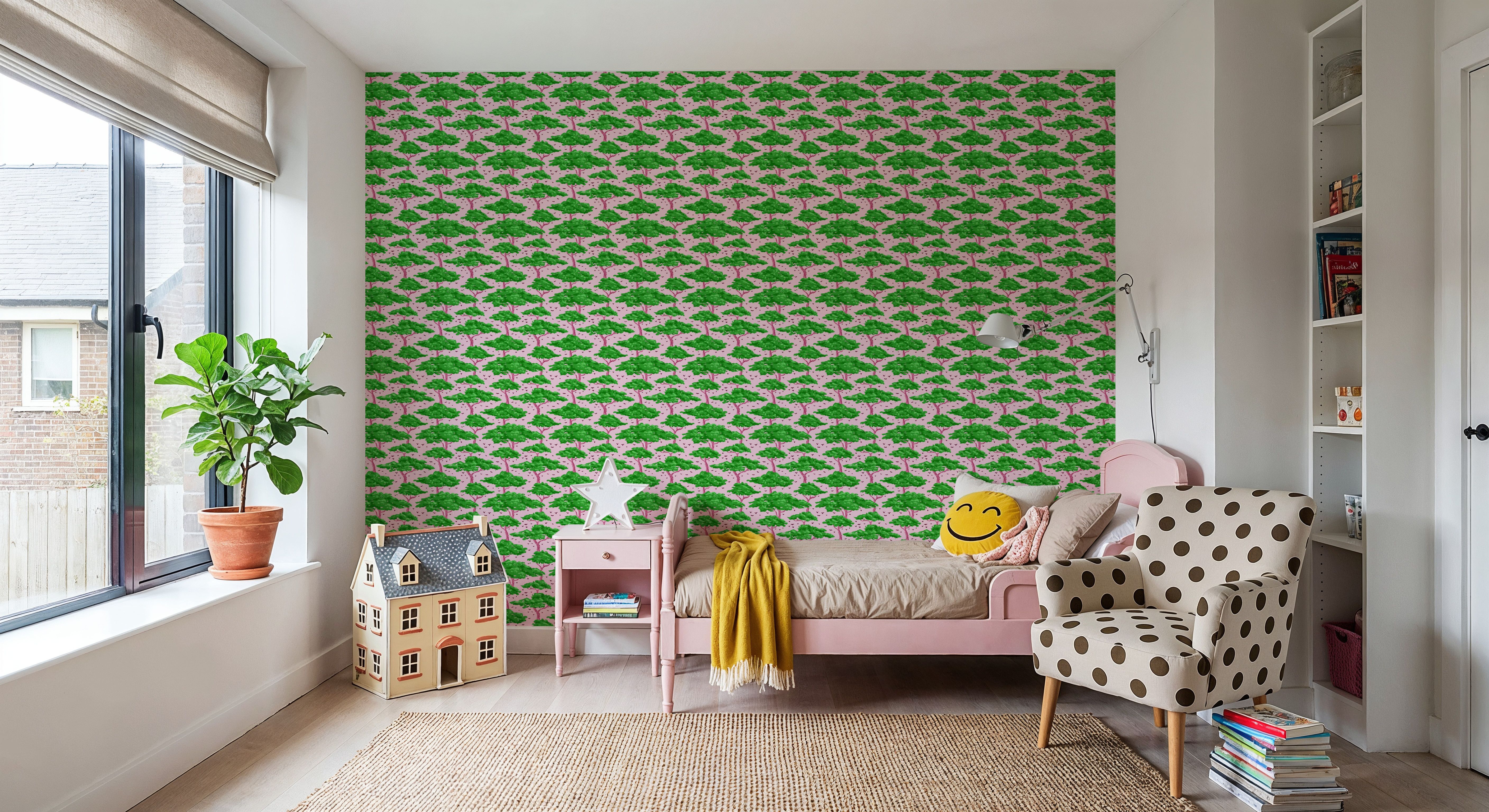 Tree Canopy, Emerald on Pink