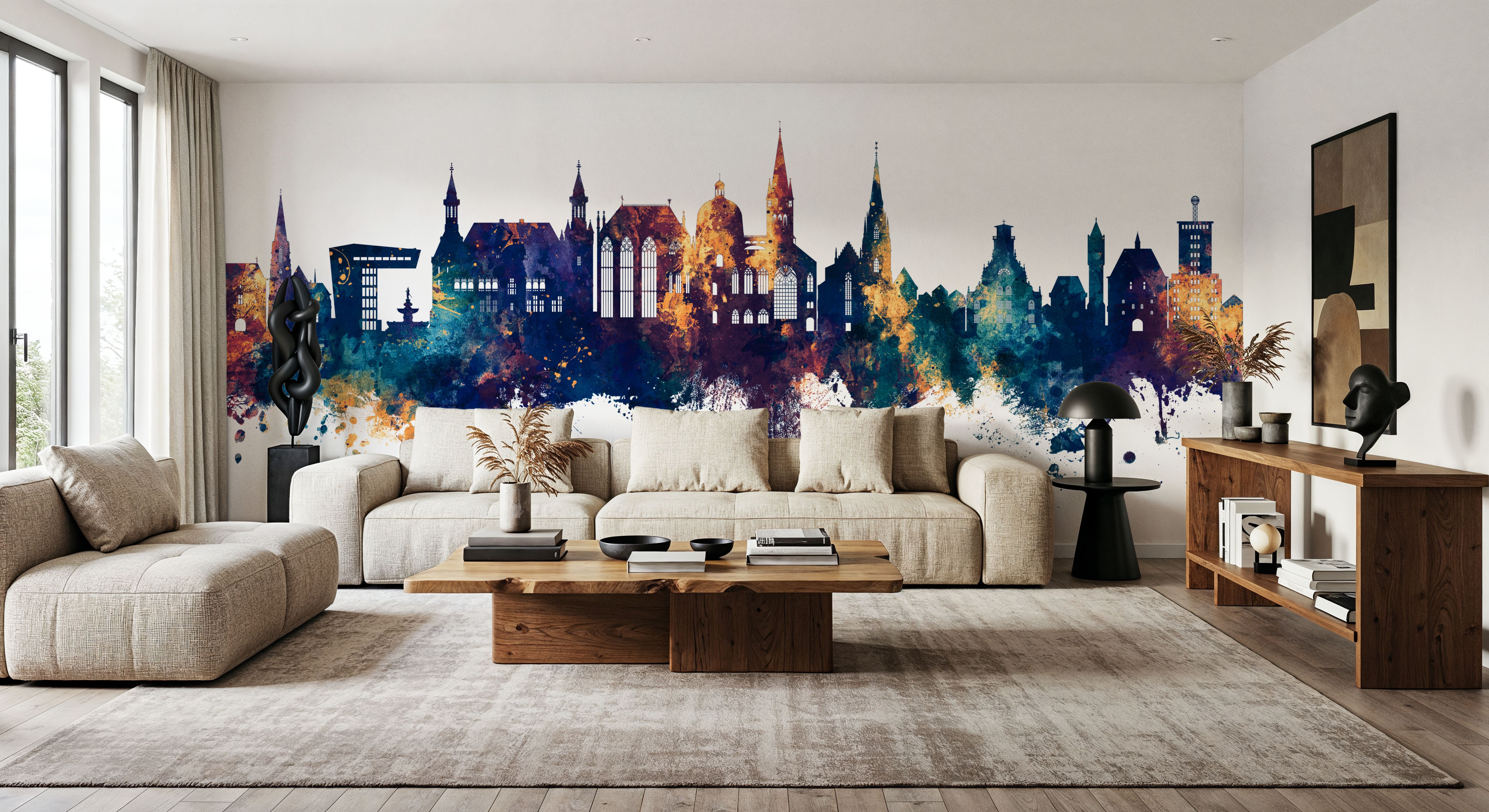 Aachen Germany Skyline Blue & Bronze, Wallpaper