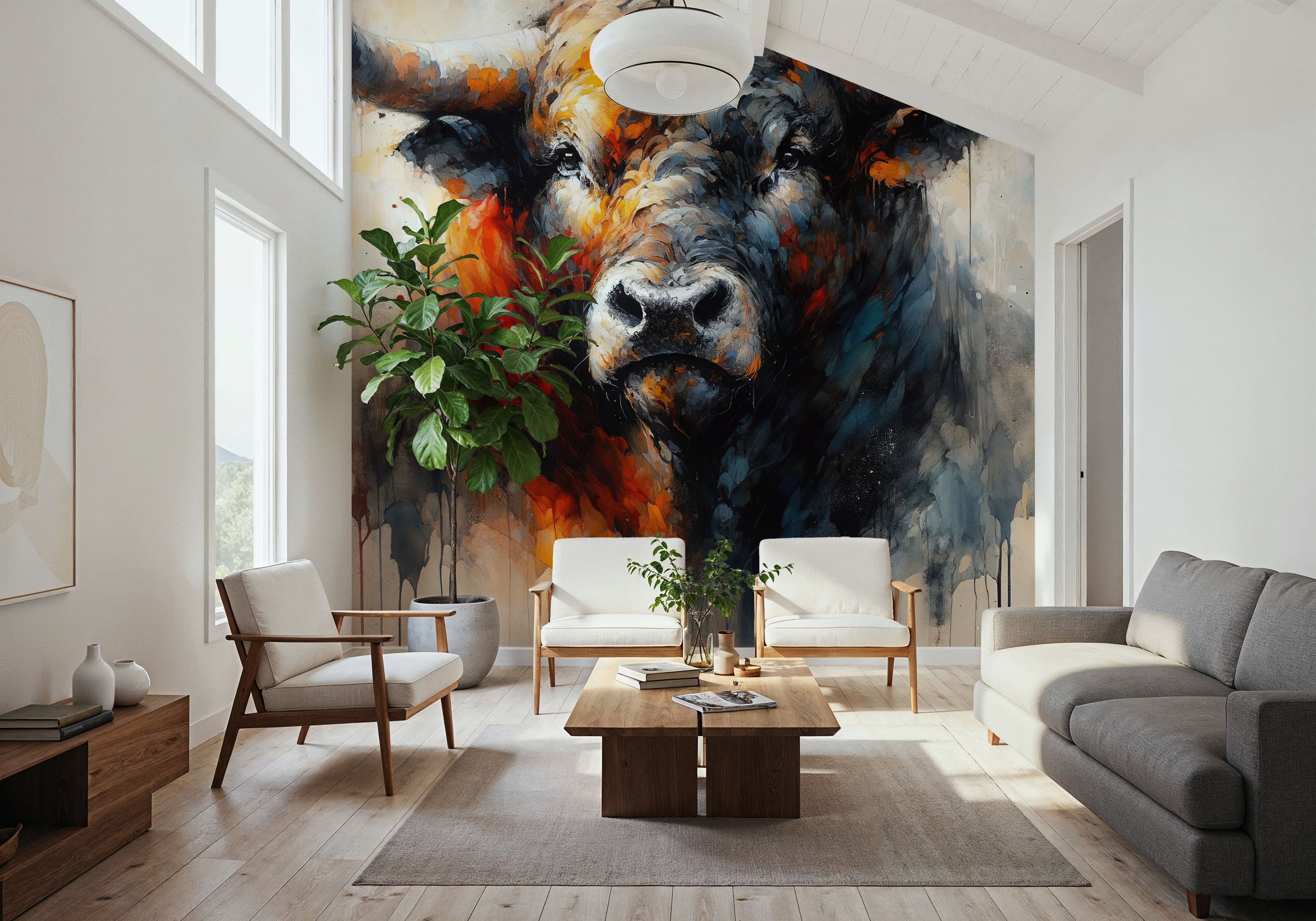 Majestic Bull Aura in Watercolor Shadows
