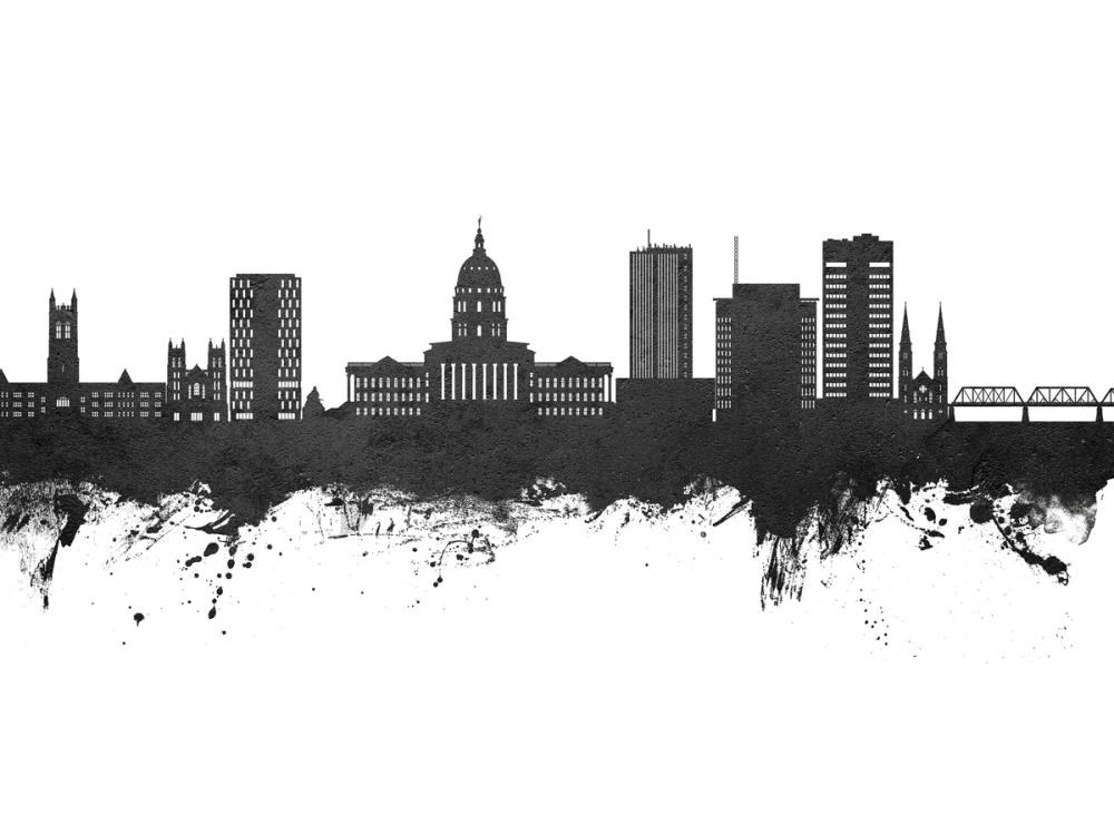 Topeka Wyoming Skyline Black & White