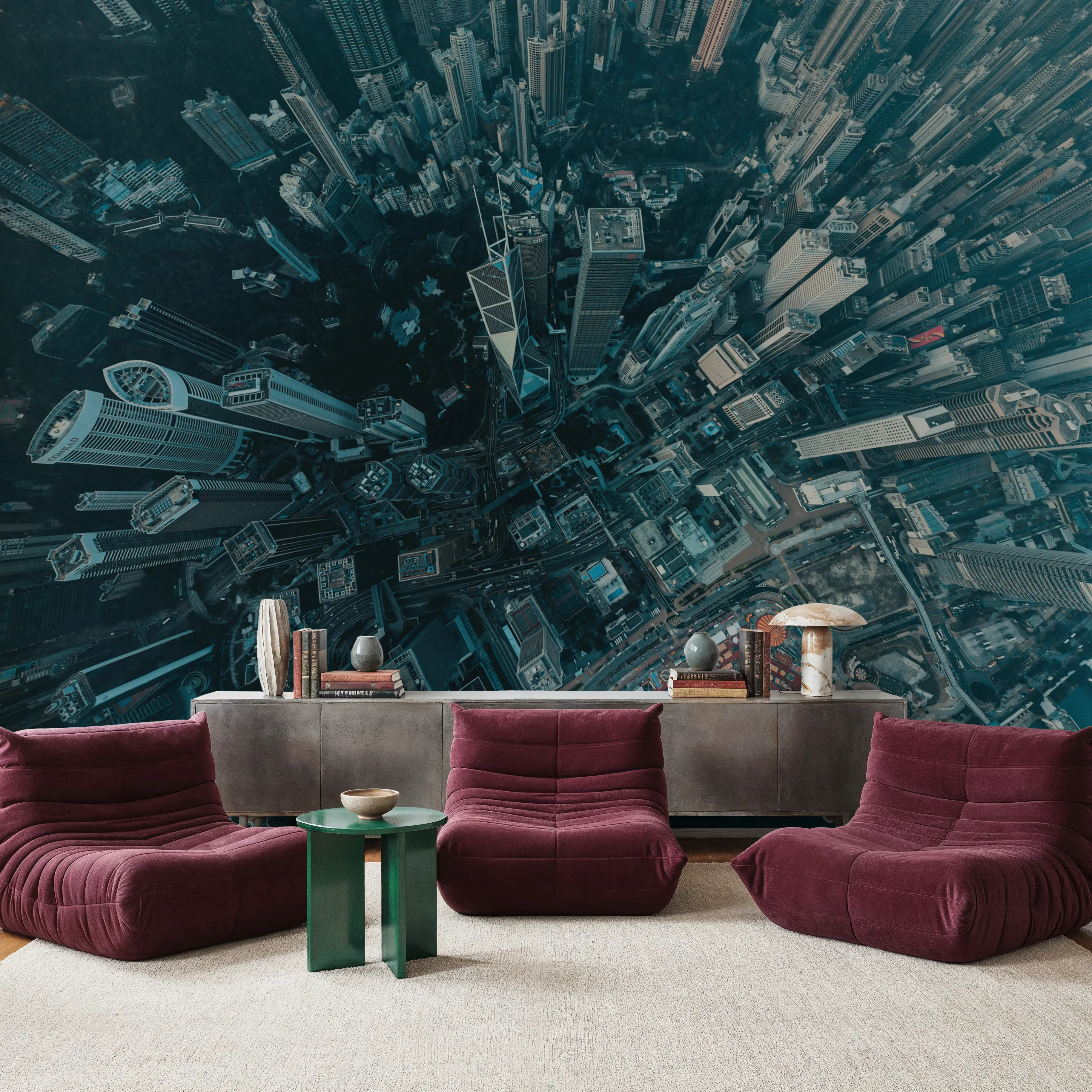 Fotobehang - From Above - Architectuur Grote Steden Mural - Blauw - Kantoorruimtes - Wallism België - Zelfklevend of Vliesbehang