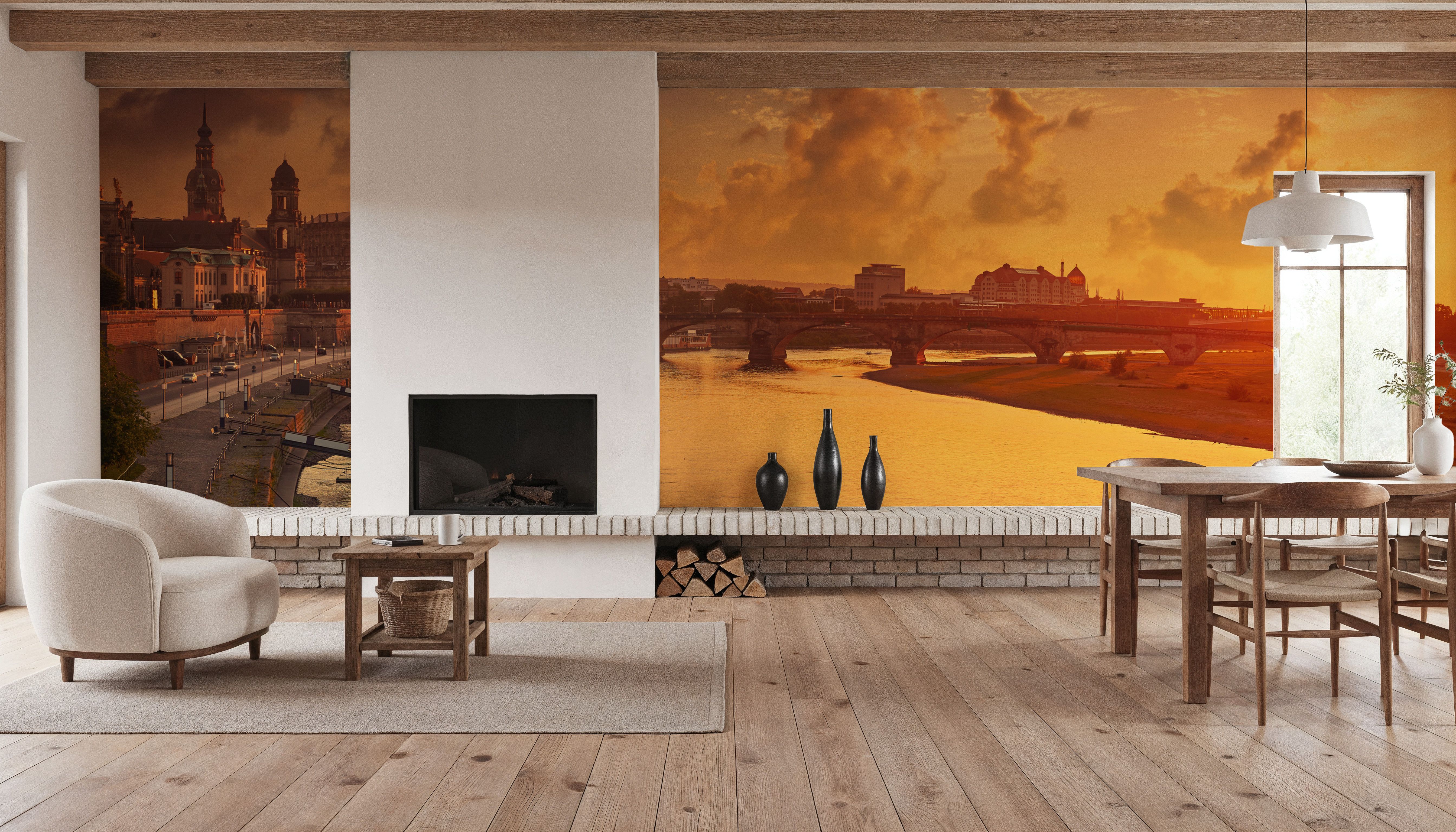 Dresden and Elbe River at Sunset 