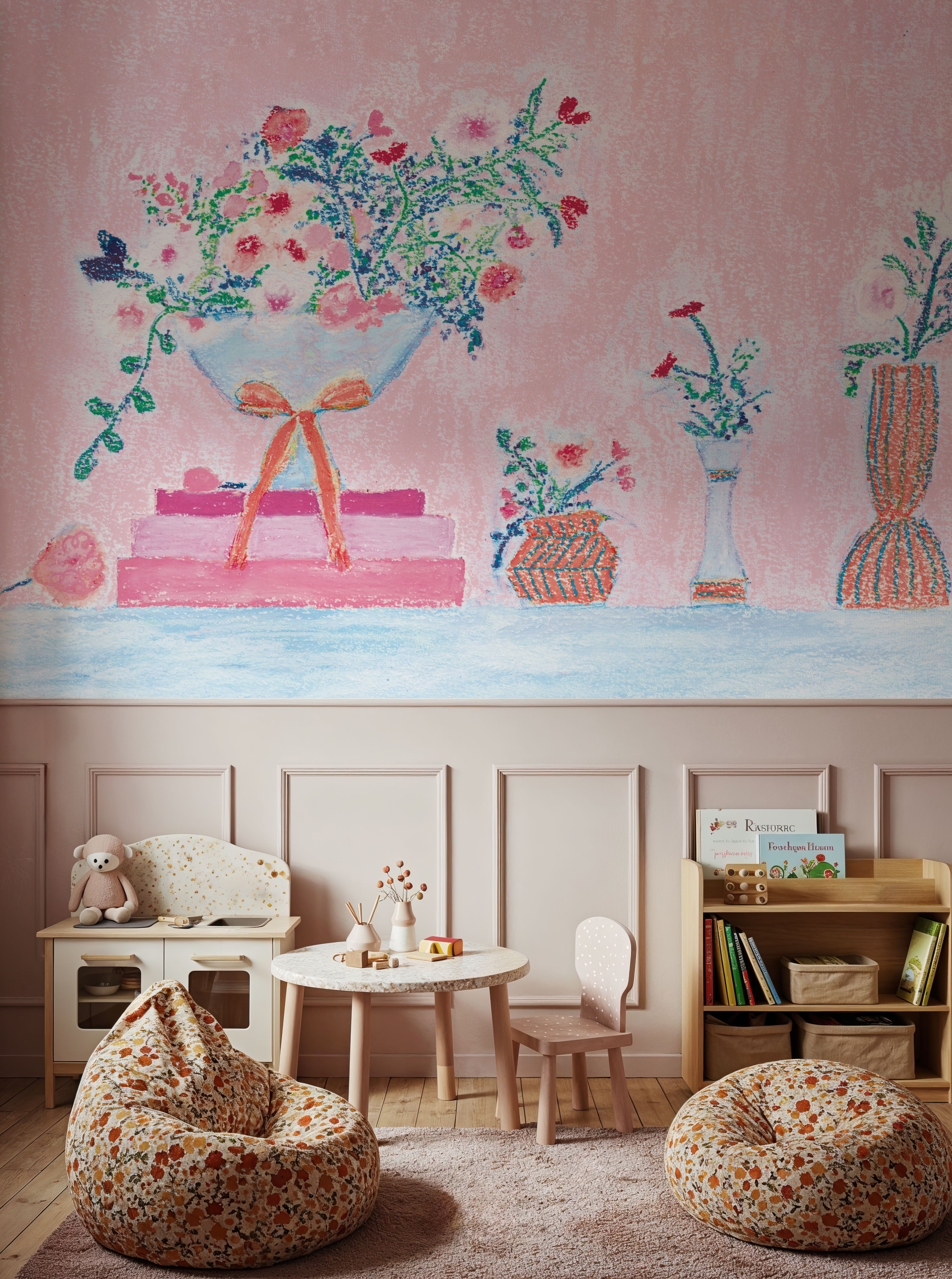 Flower Vases and Books Pink