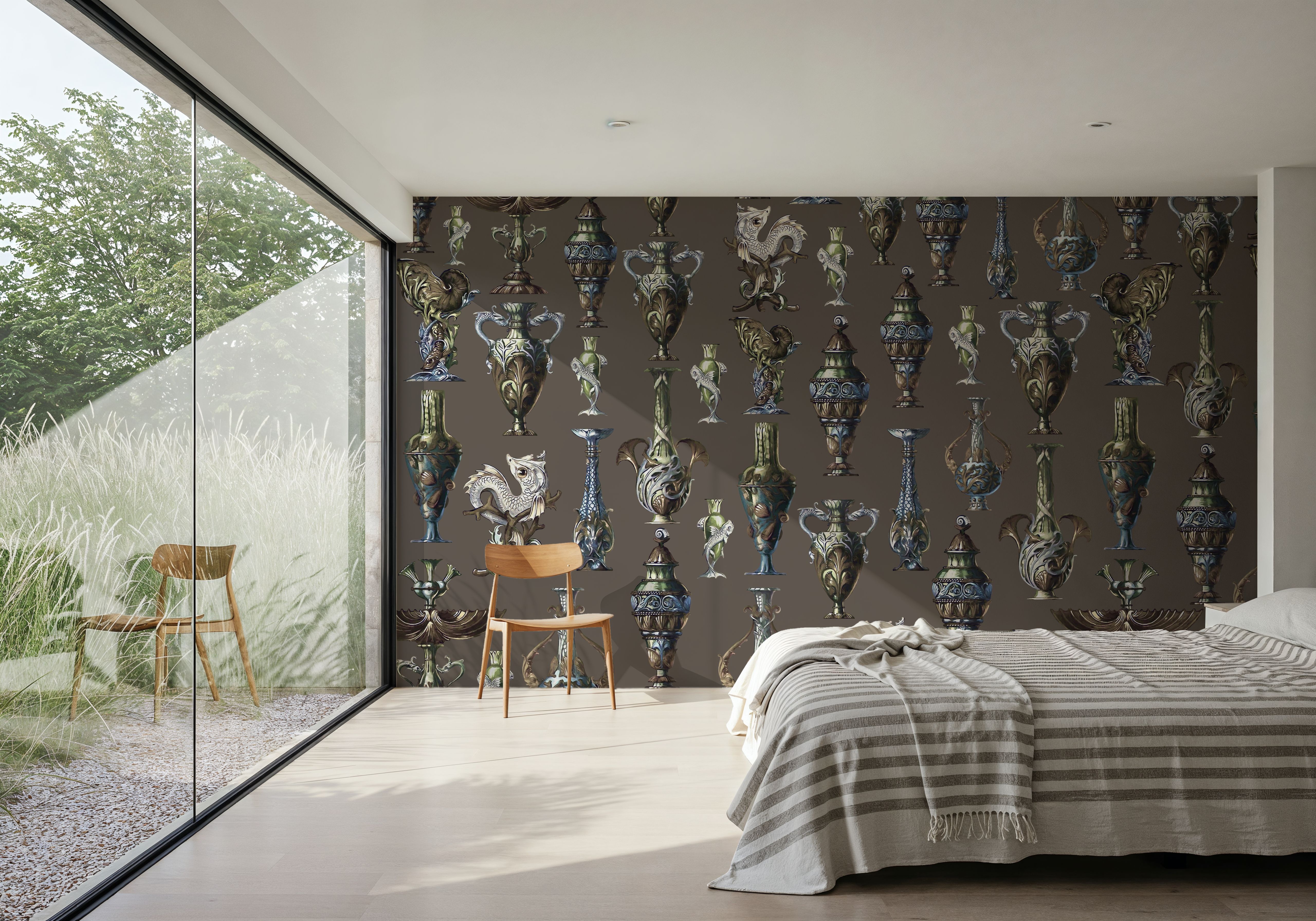 Art Deco Wall Brown, Wallpaper