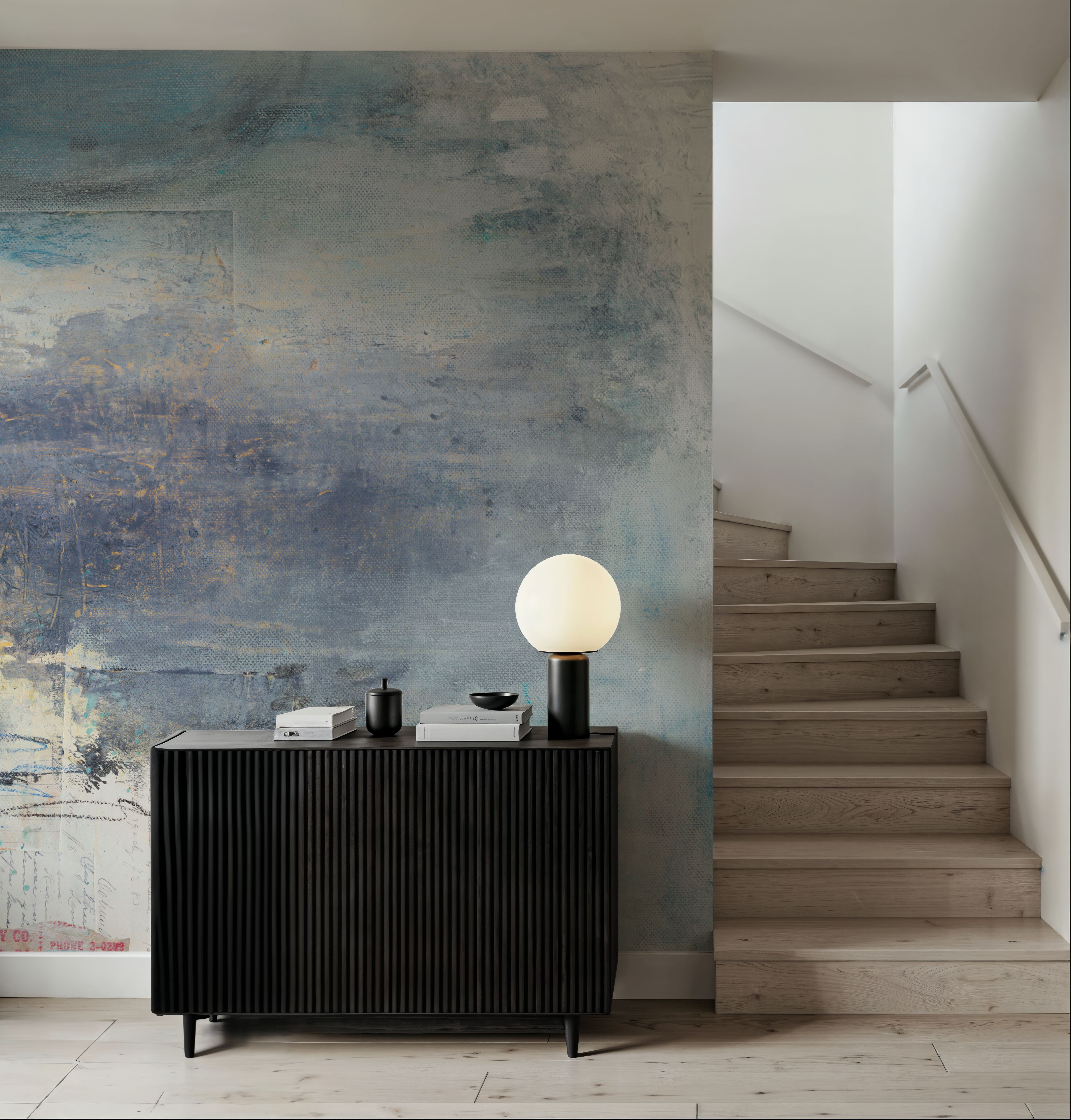 Wall Mural - Steel Reverie - Abstract Contemporary mural wallpaper - Blue - Hallway staircases - Wallism US - Premium, Textured or Peel & Stick