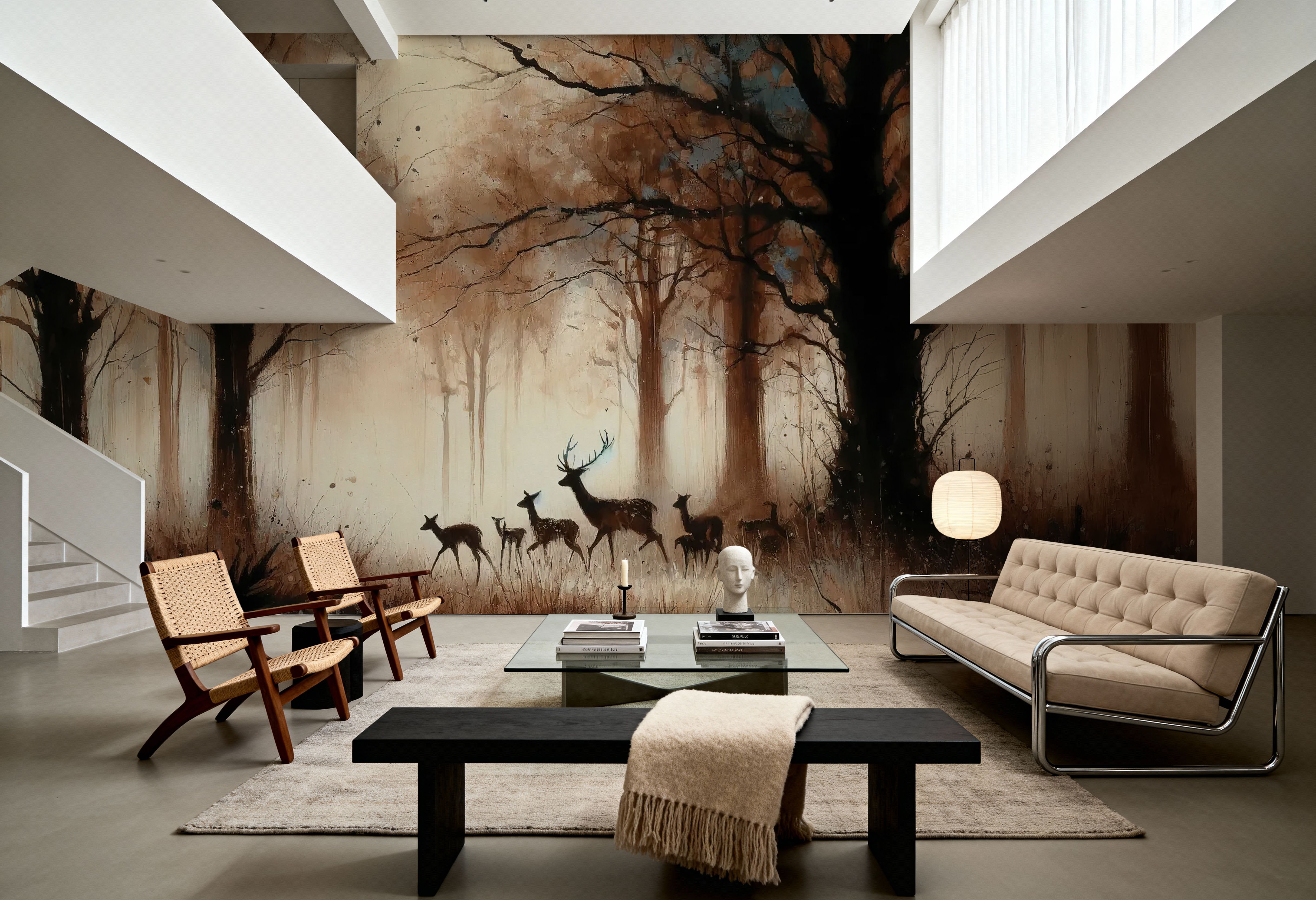 Deer Family in Misty Sepia