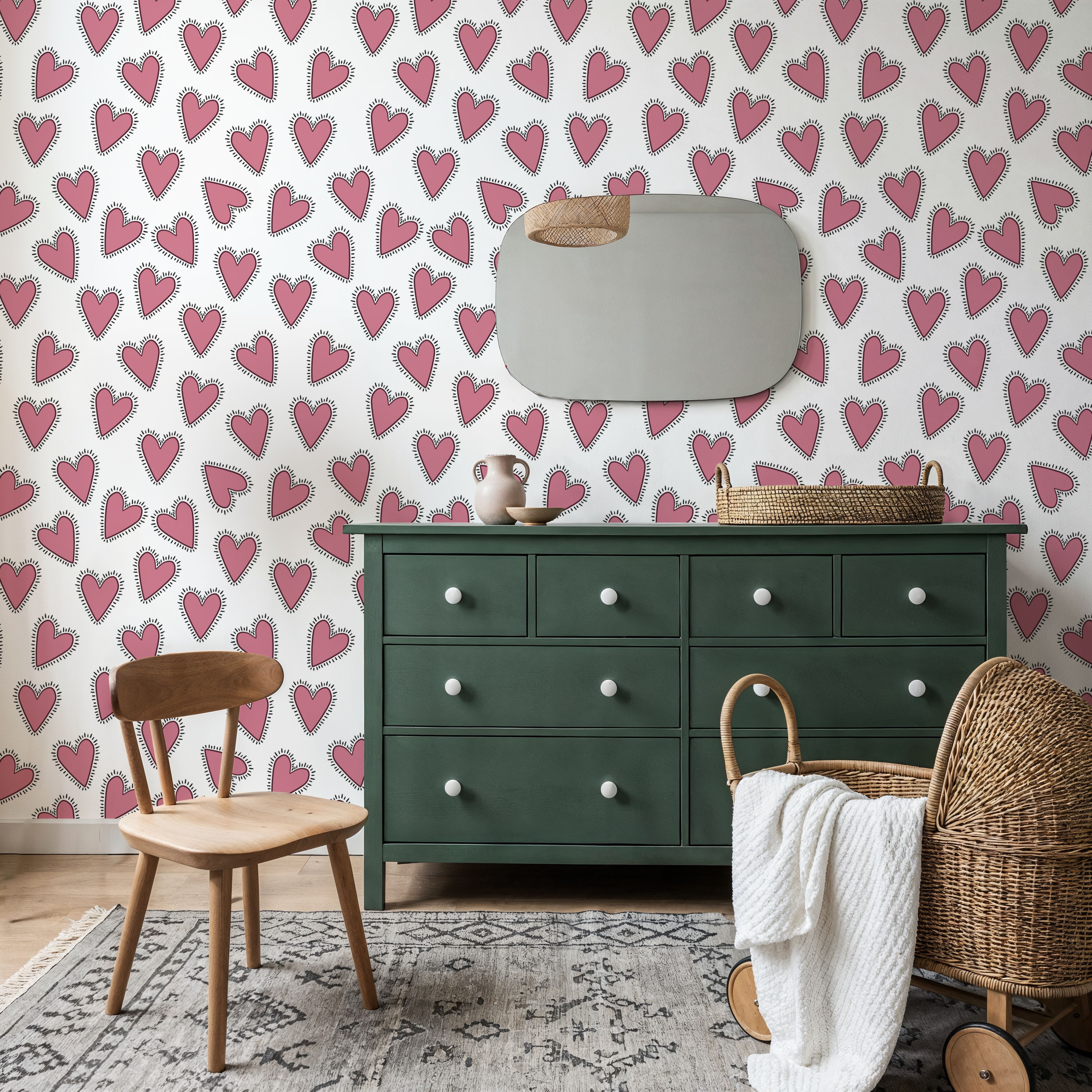 Iconic Pop Hearts, Rose Pink, Papel pintado