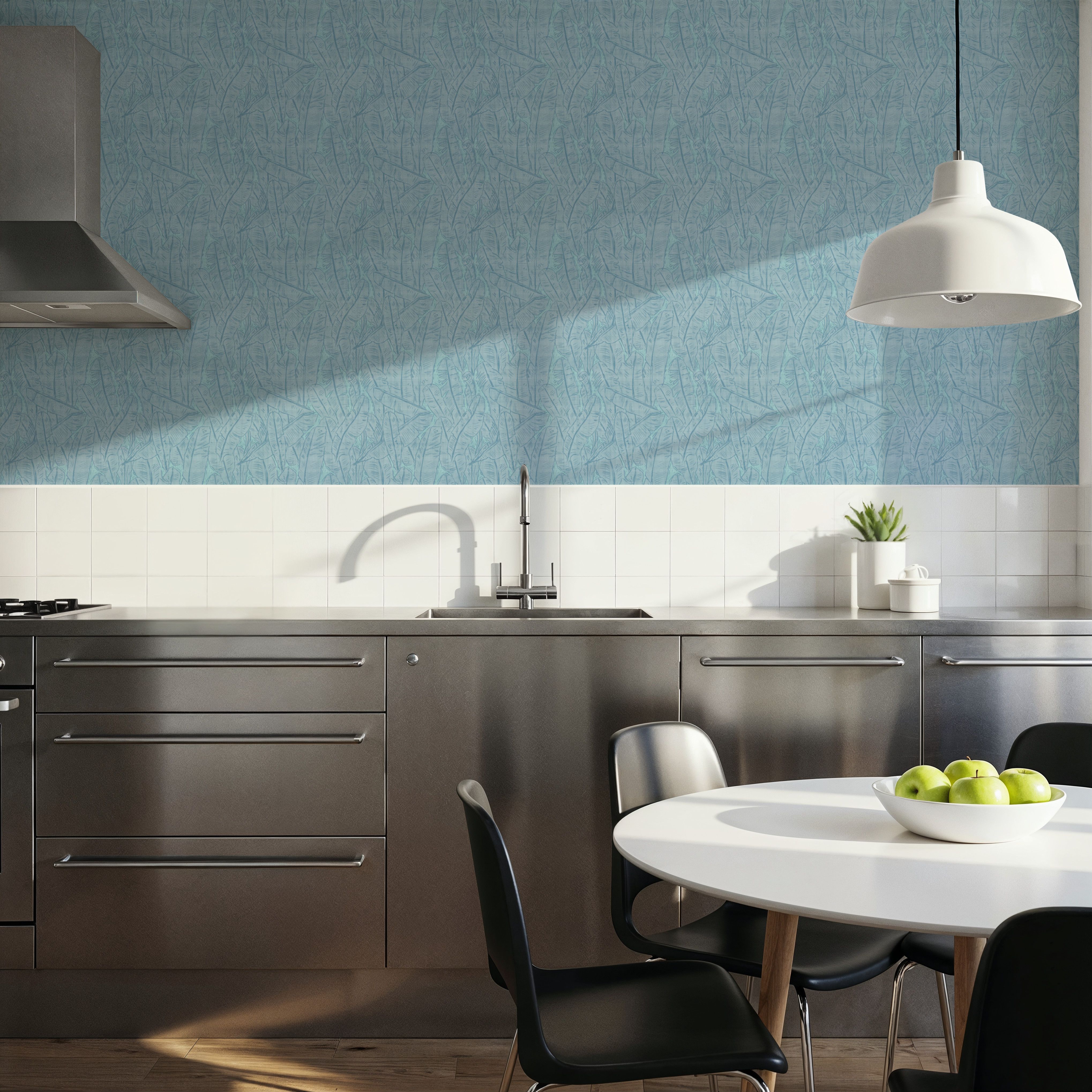 Banana Leaf Camo, French Blue, Papel de parede