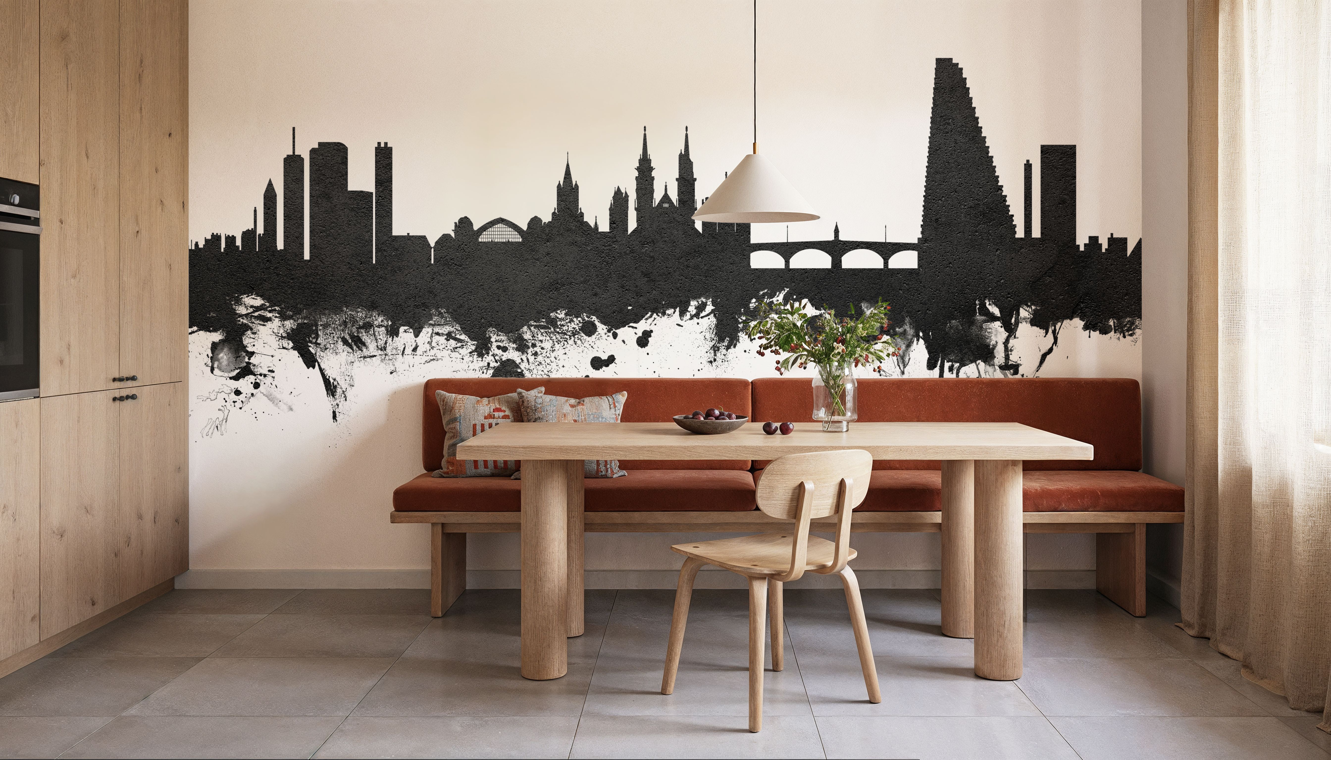 Basel Switzerland Skyline Black & White, Carte da parati