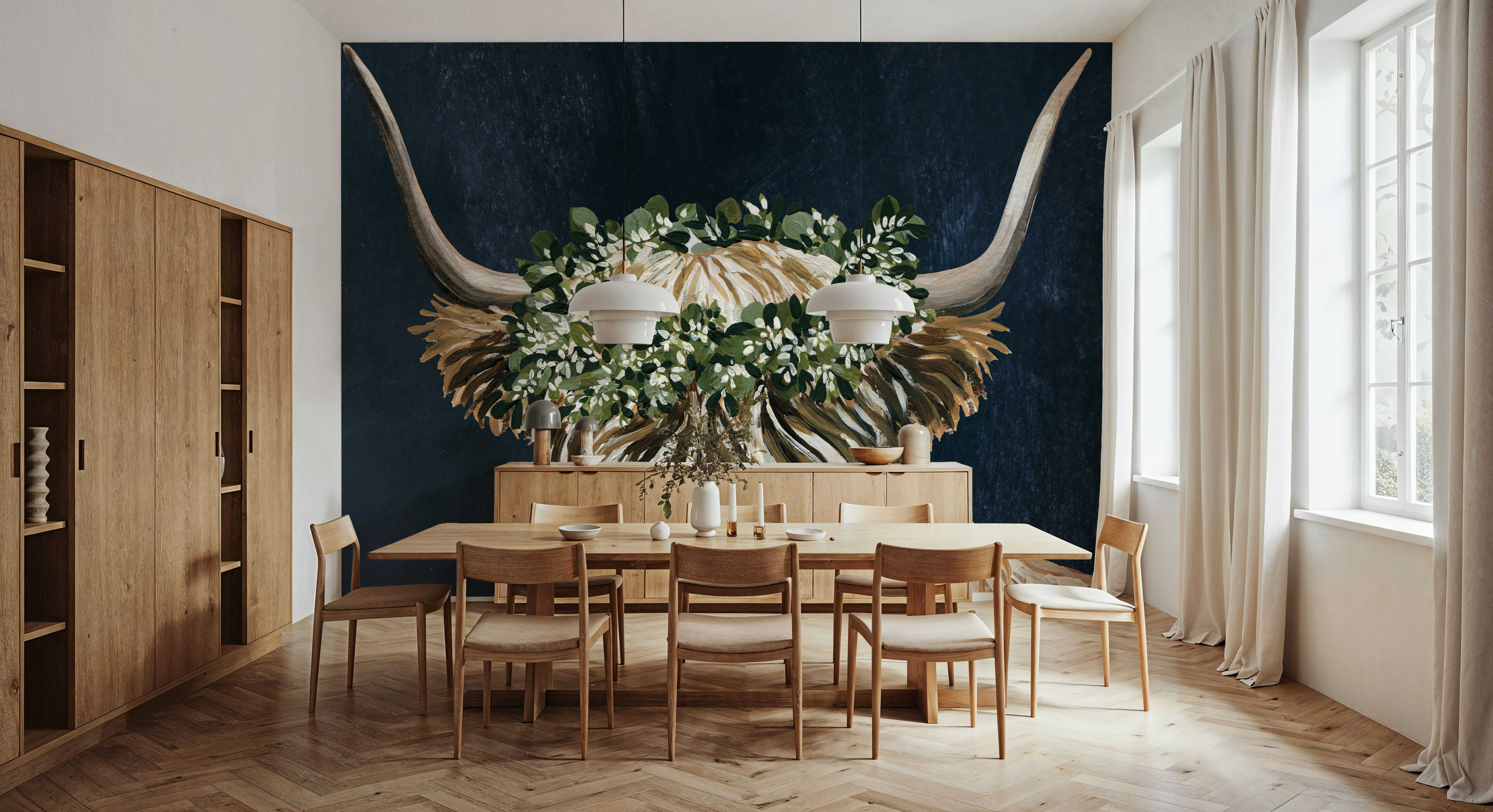 Harvest Cow Sage Texture Dark, Wallpaper