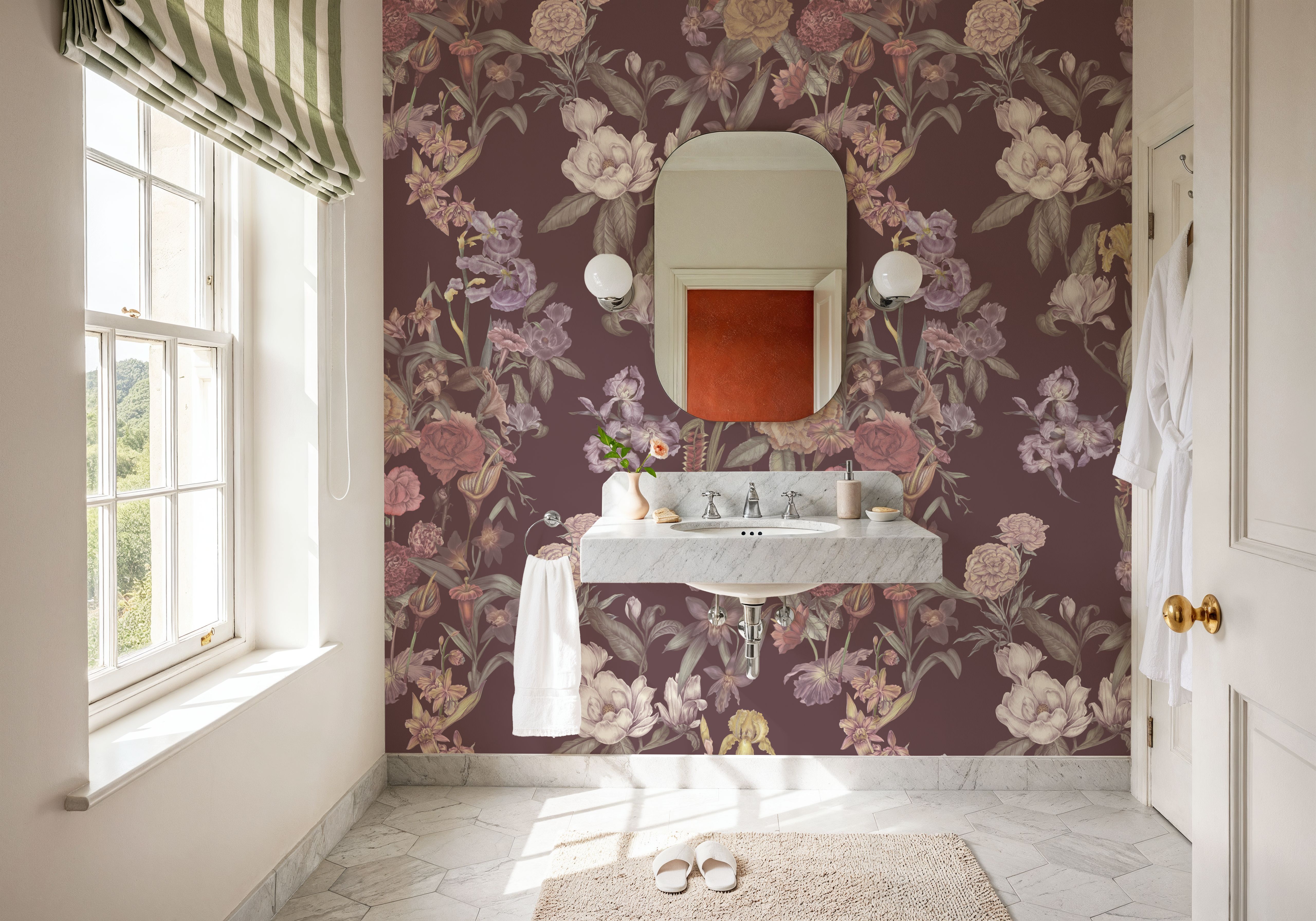 Floral Gaze, Dusty Rose, Wallpaper