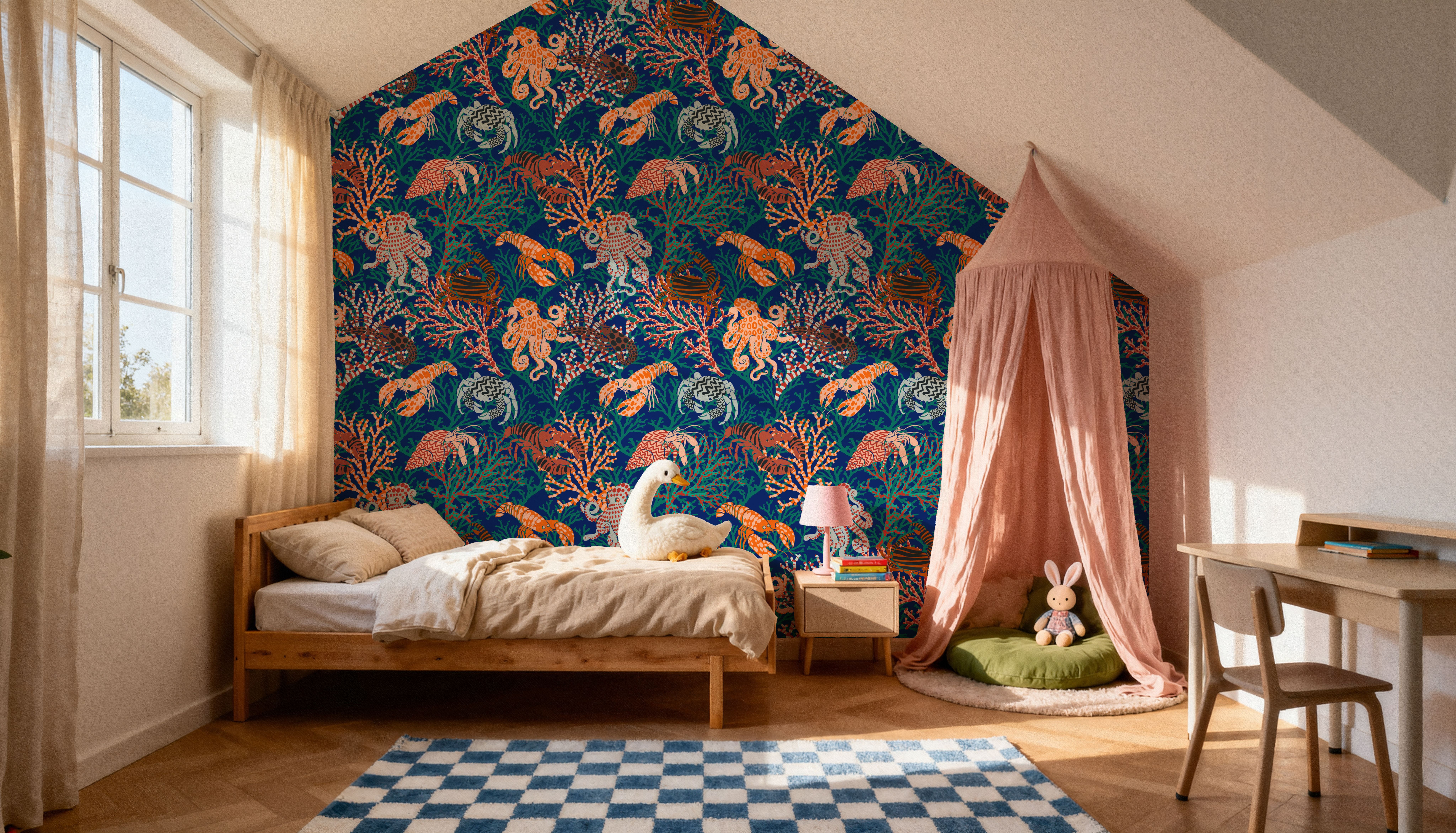 Vibrant Coral Reef, Blue and Orange