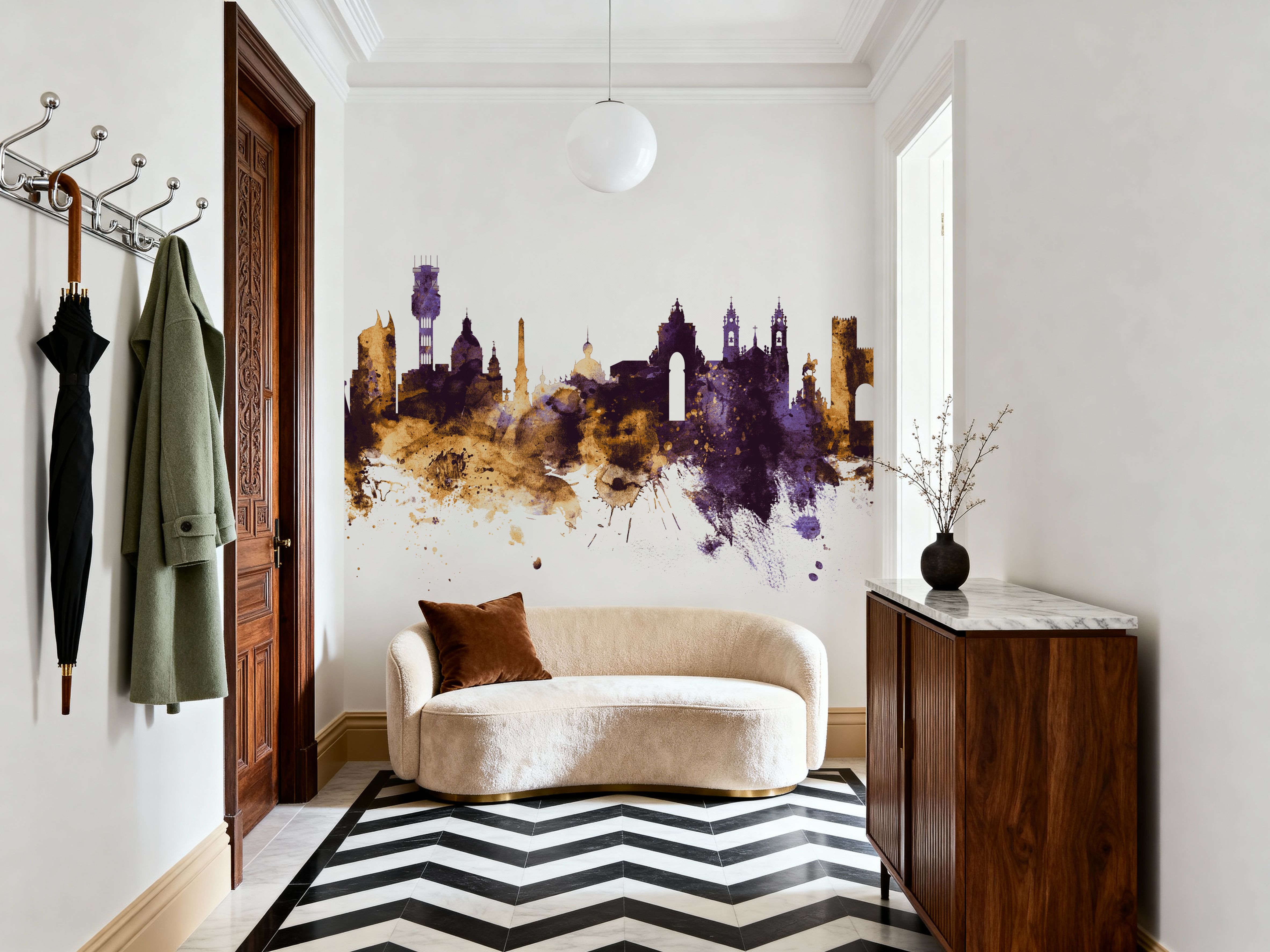 Lisbon Portugal Skyline Purple & Gold