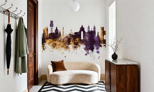 Lisbon Portugal Skyline Purple & Gold