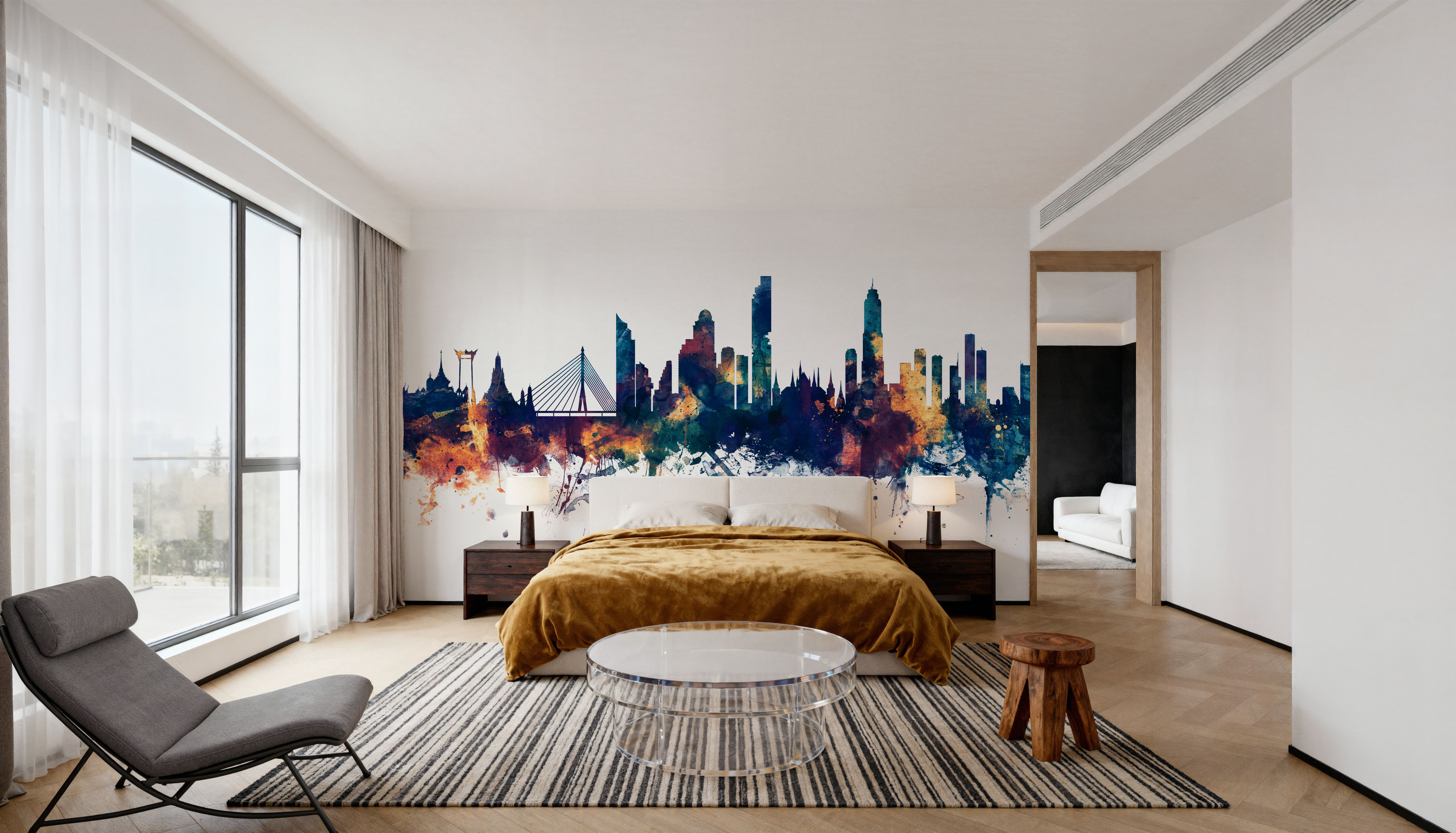 Bangkok Thailand Skyline Blue & Bronze