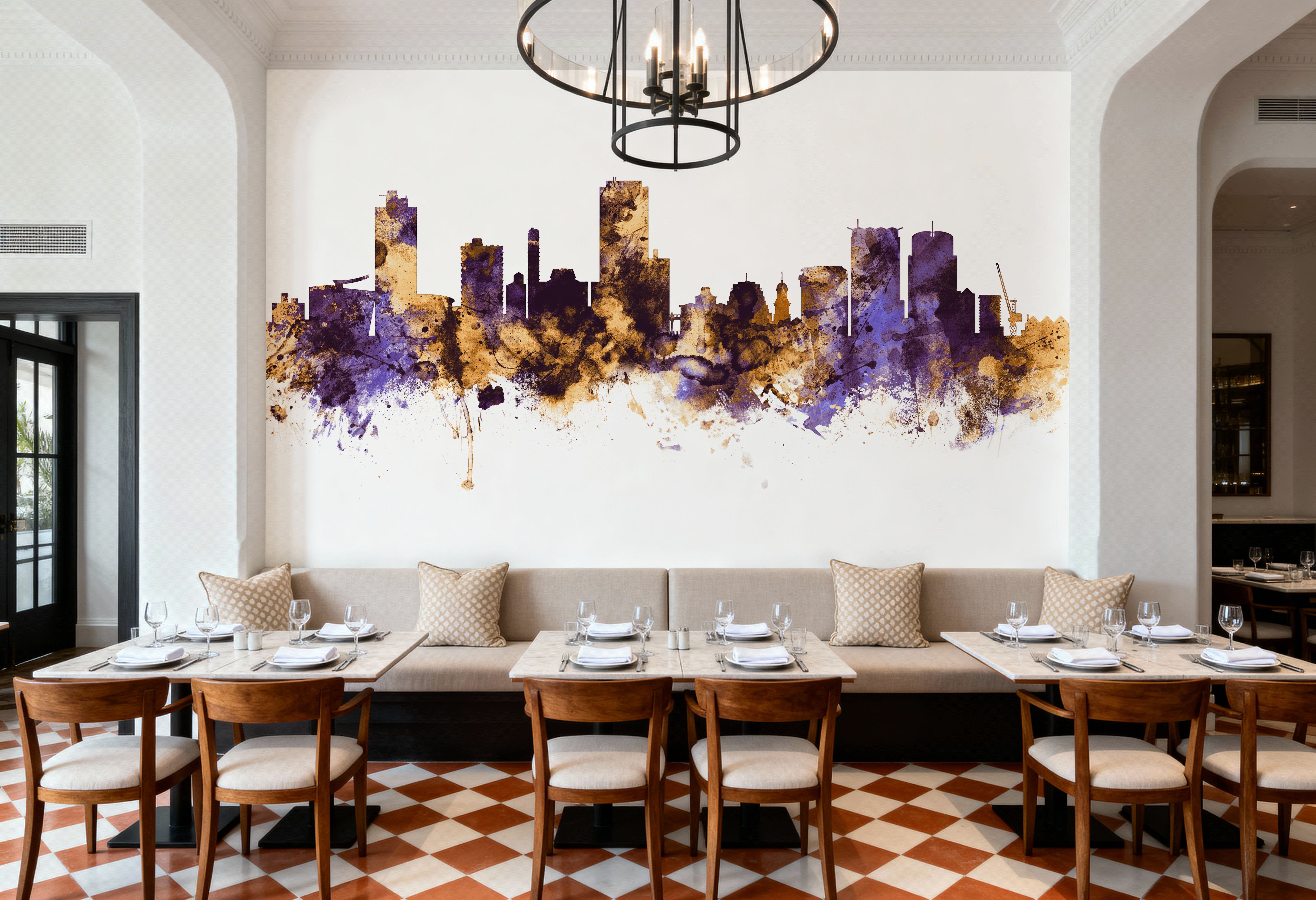 Wellington New Zealand Skyline Purple & Gold